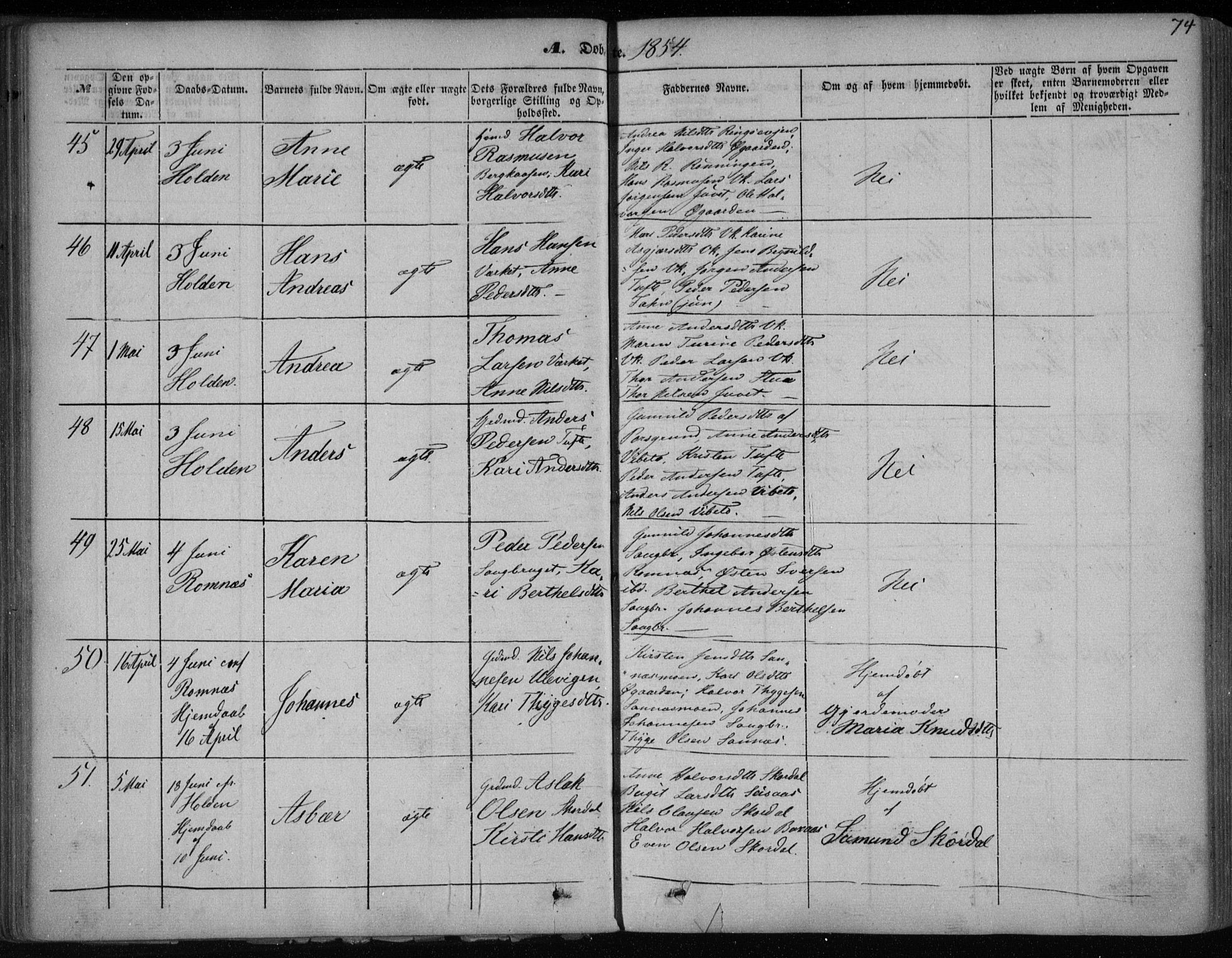 Holla kirkebøker, AV/SAKO-A-272/F/Fa/L0005: Parish register (official) no. 5, 1849-1860, p. 74