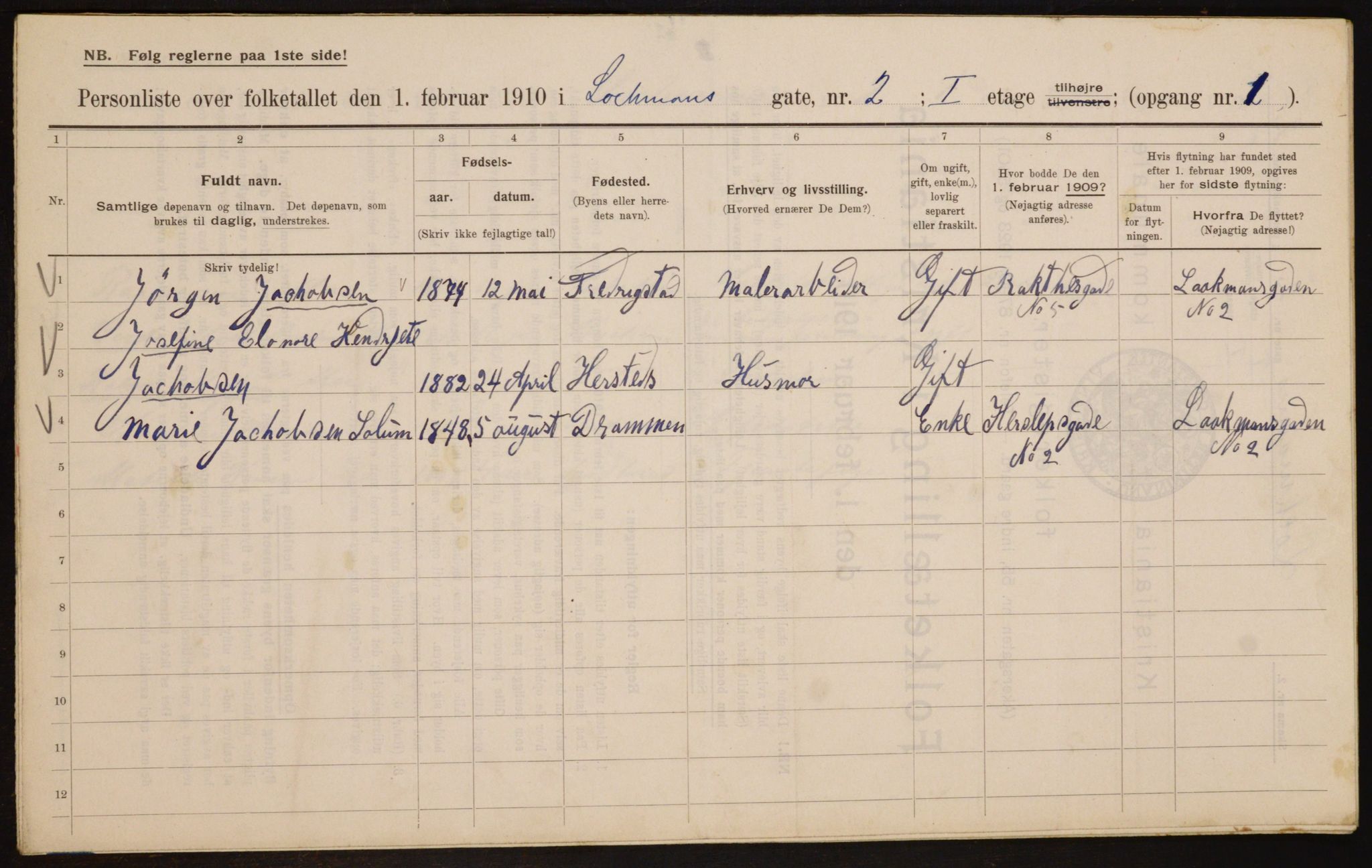 OBA, Municipal Census 1910 for Kristiania, 1910, p. 56213