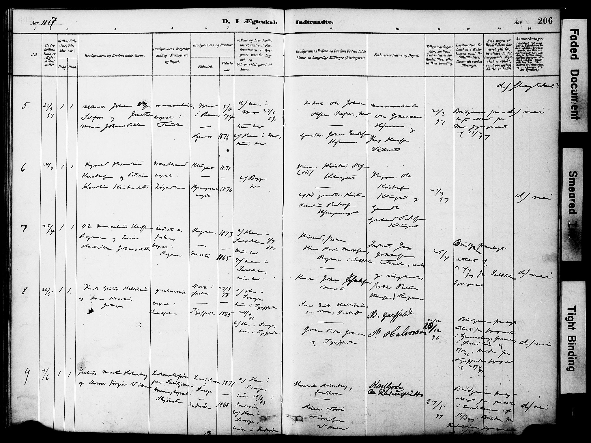 Ministerialprotokoller, klokkerbøker og fødselsregistre - Nordland, AV/SAT-A-1459/849/L0690: Parish register (official) no. 849A02, 1890-1897, p. 206