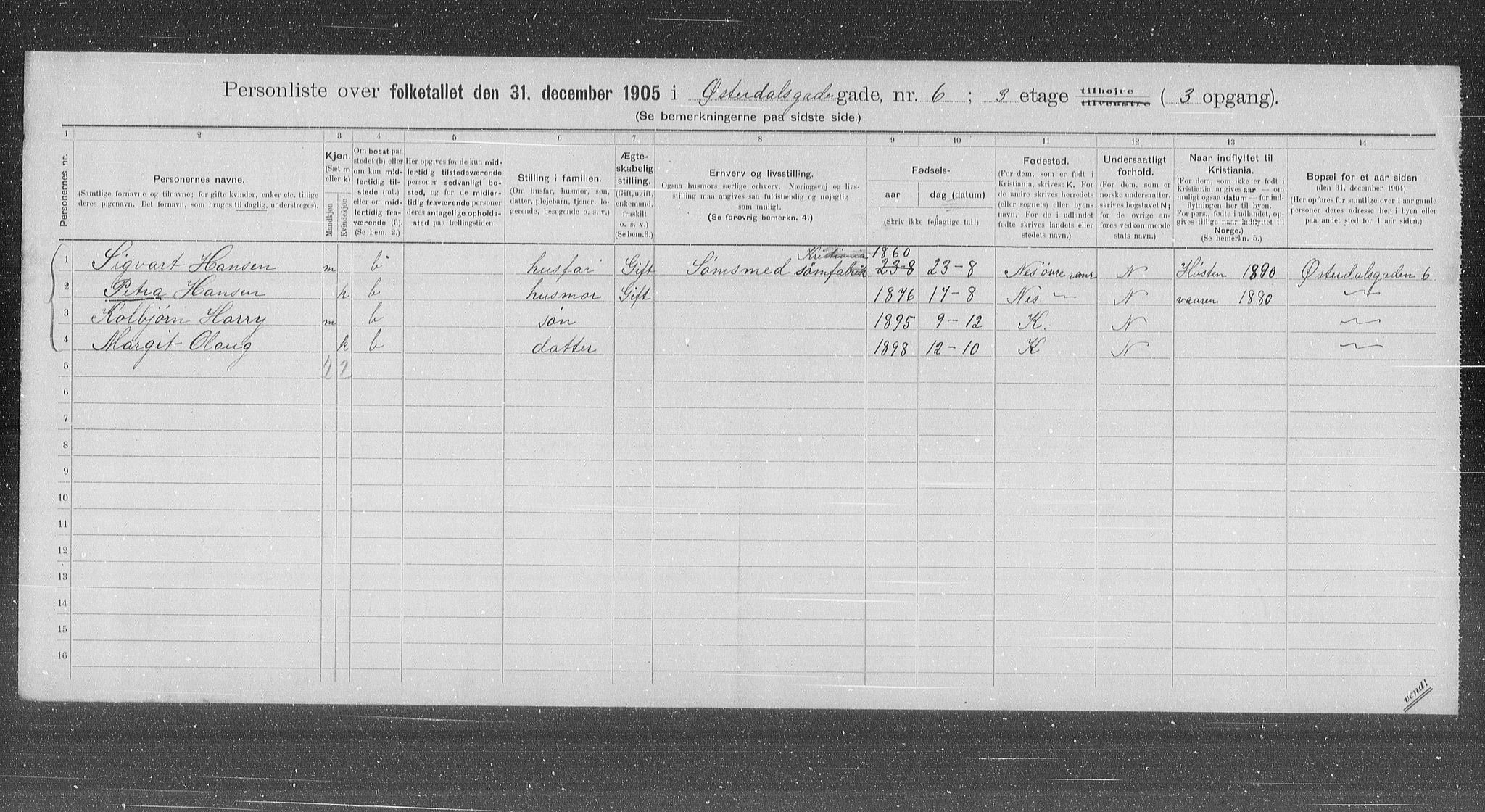 OBA, Municipal Census 1905 for Kristiania, 1905, p. 67856