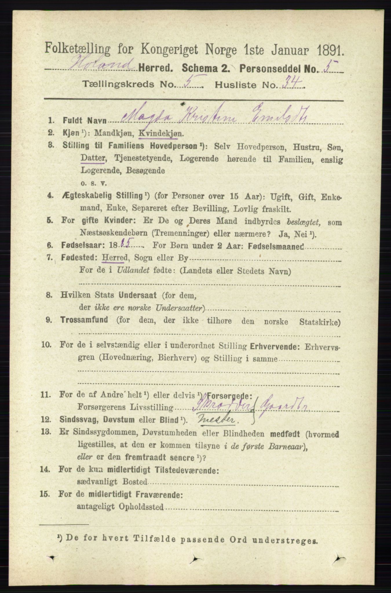 RA, 1891 census for 0221 Høland, 1891, p. 3694