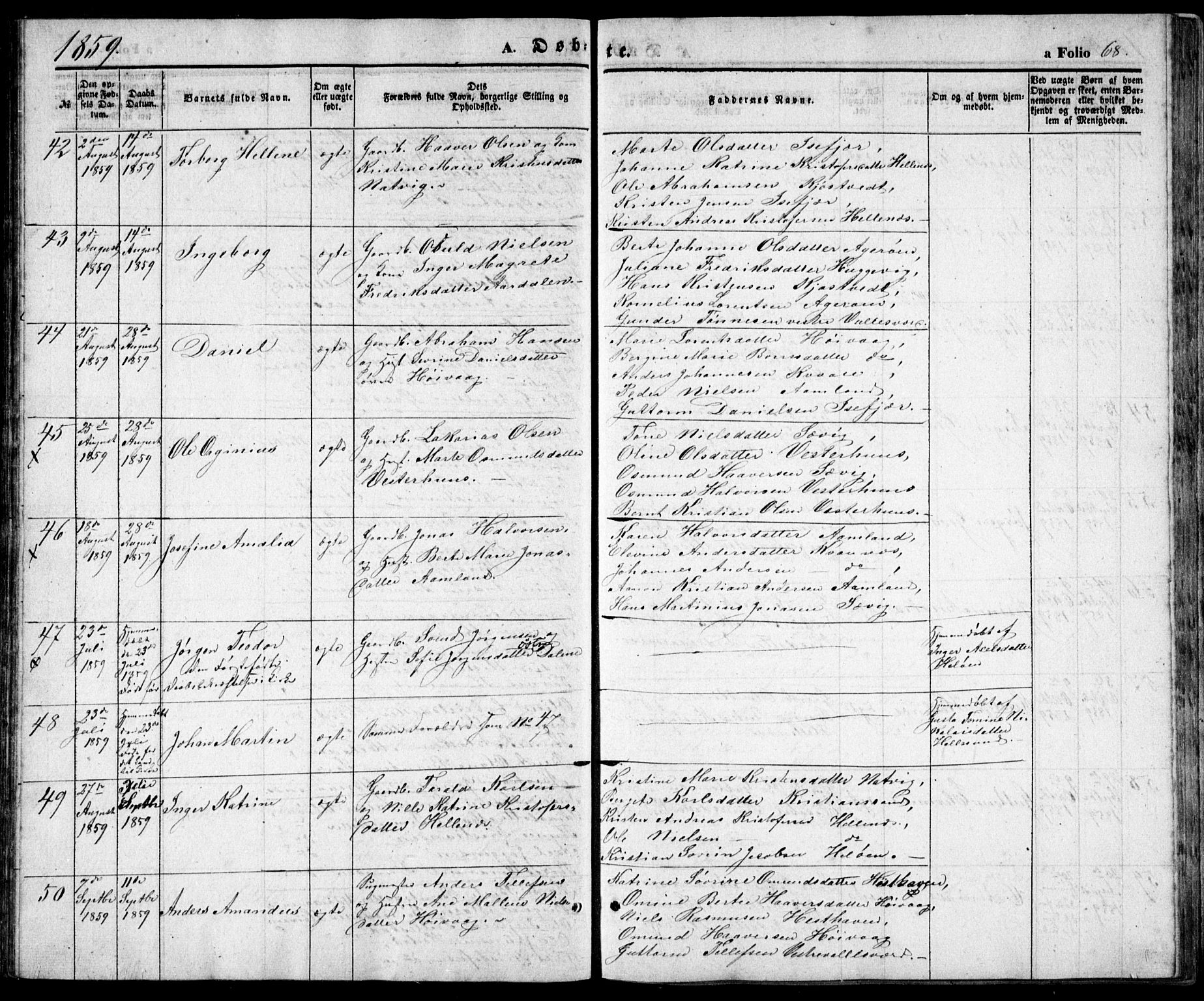 Høvåg sokneprestkontor, AV/SAK-1111-0025/F/Fb/L0002: Parish register (copy) no. B 2, 1847-1869, p. 68