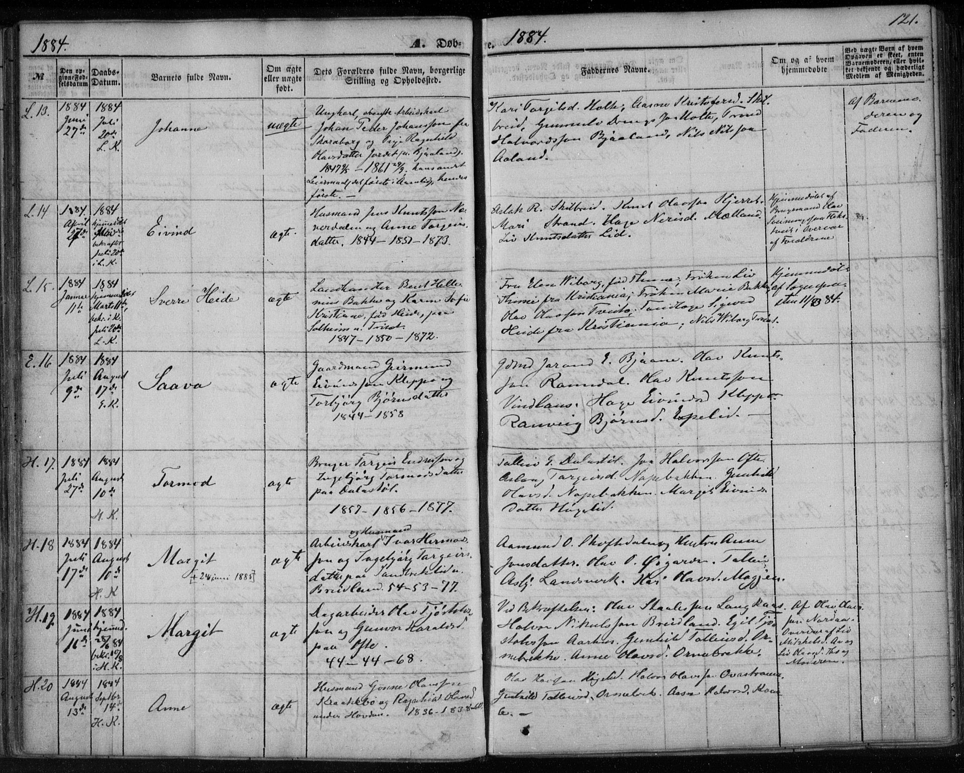 Lårdal kirkebøker, AV/SAKO-A-284/F/Fa/L0006: Parish register (official) no. I 6, 1861-1886, p. 121