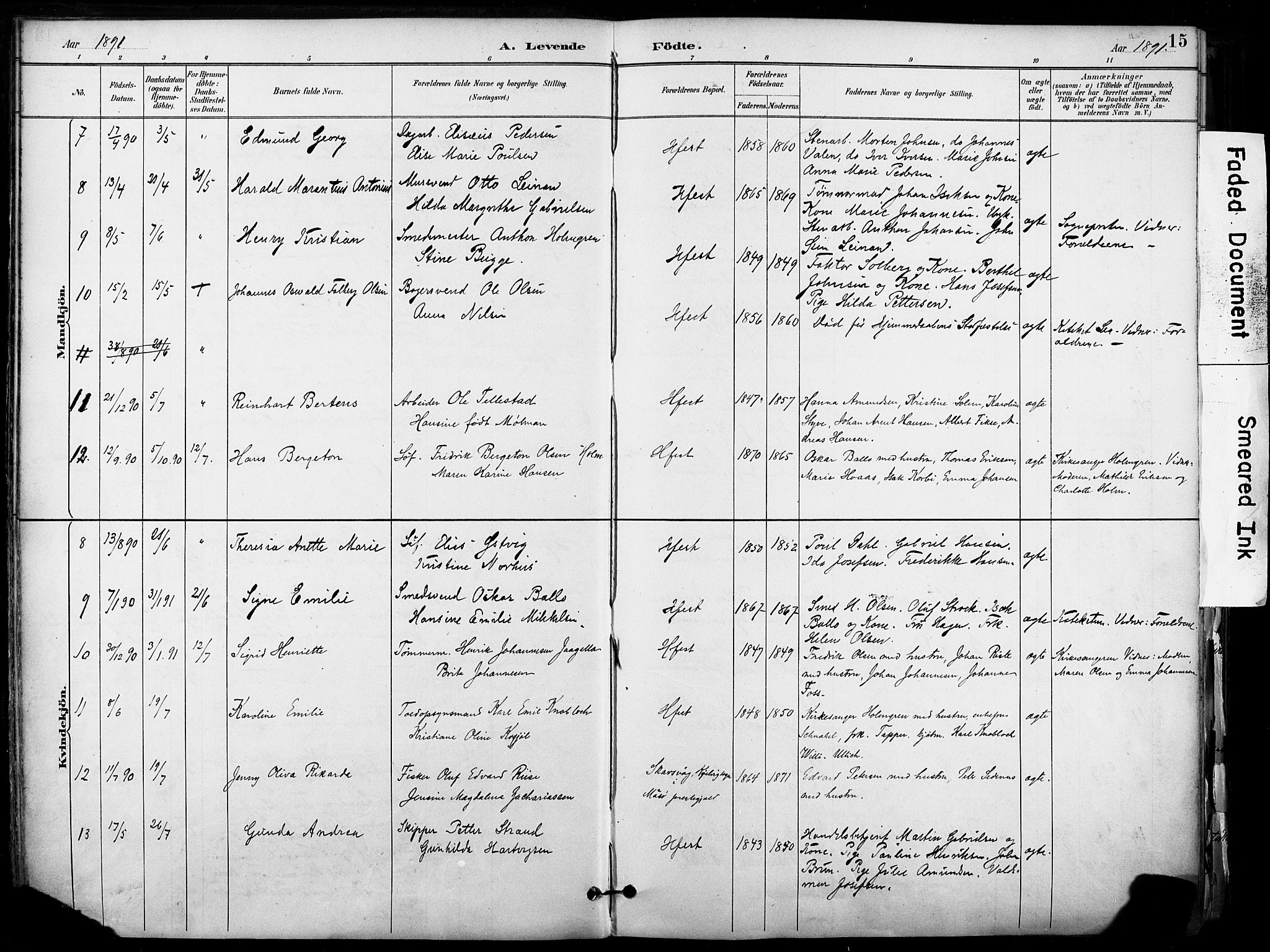 Hammerfest sokneprestkontor, AV/SATØ-S-1347/H/Ha/L0009.kirke: Parish register (official) no. 9, 1889-1897, p. 15