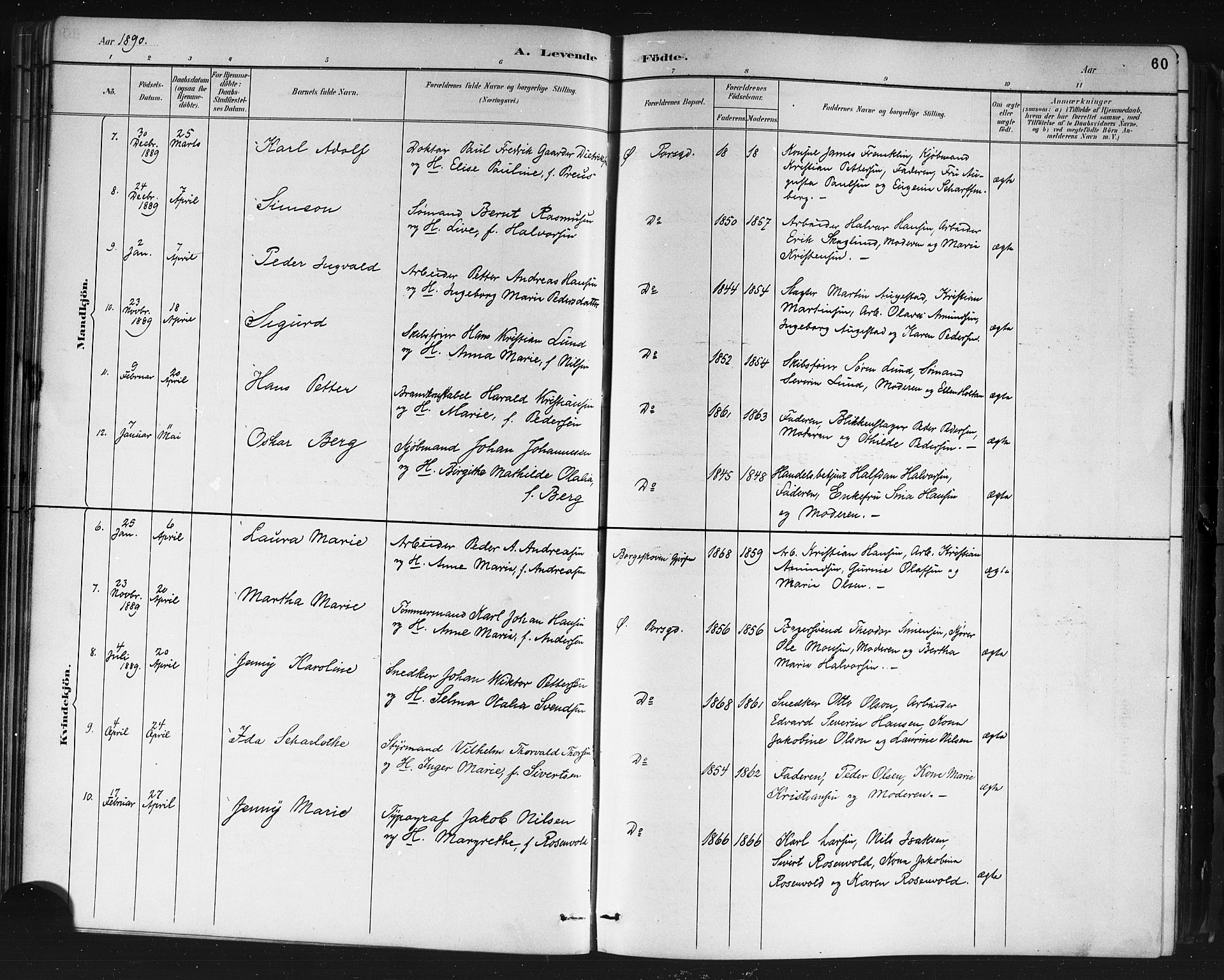 Porsgrunn kirkebøker , SAKO/A-104/G/Gb/L0005: Parish register (copy) no. II 5, 1883-1915, p. 60