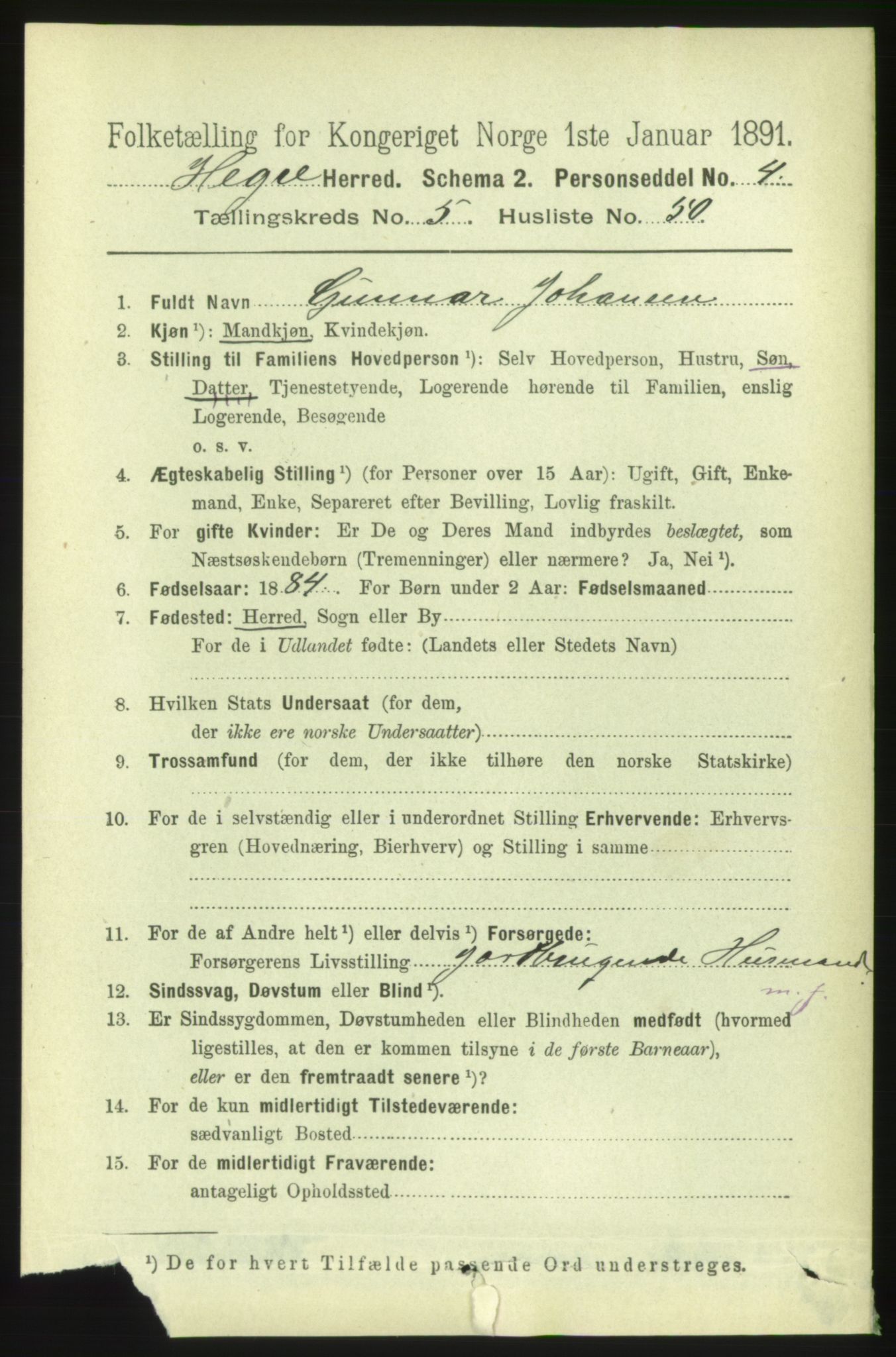 RA, 1891 census for 1712 Hegra, 1891, p. 2305