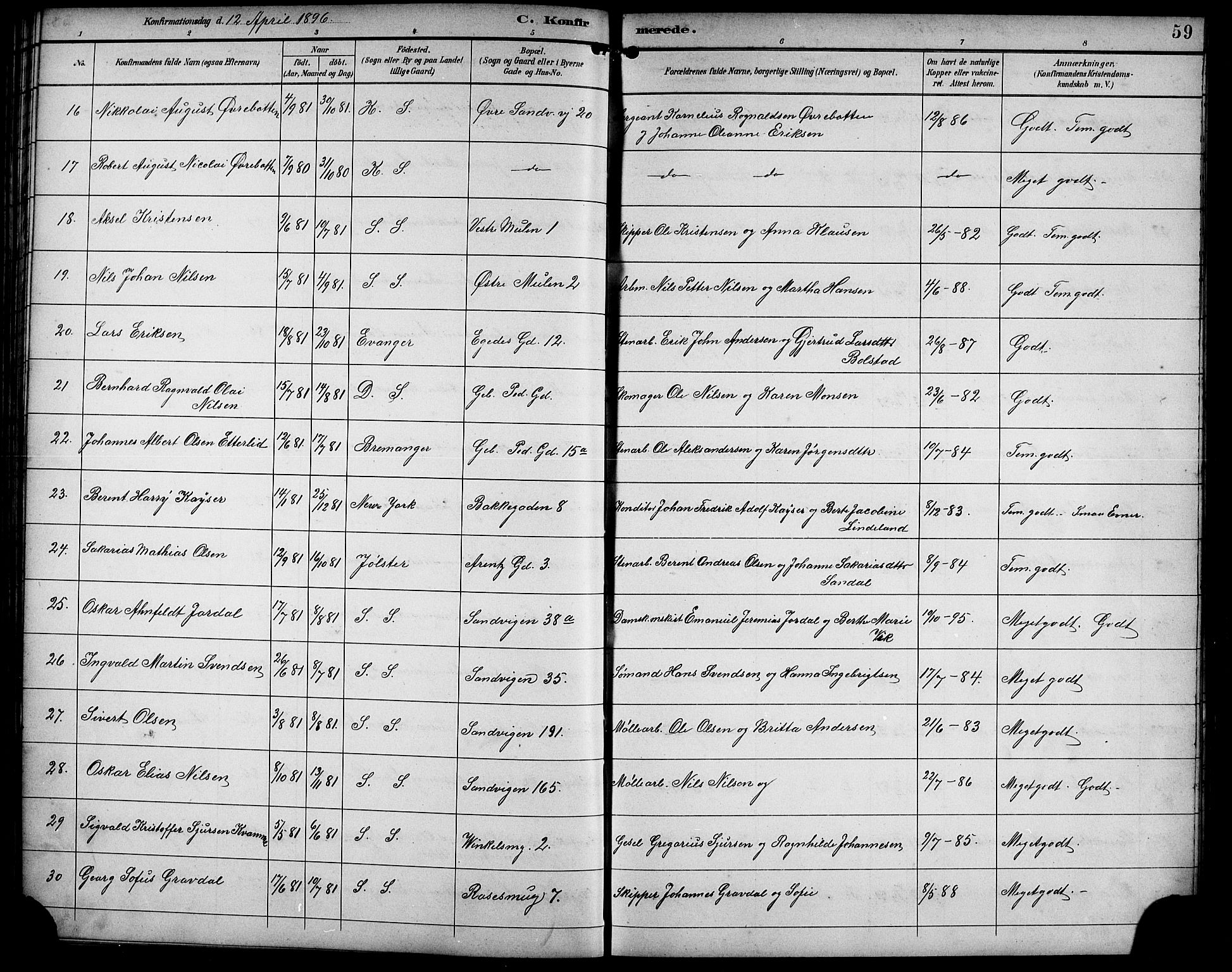 Sandviken Sokneprestembete, AV/SAB-A-77601/H/Hb/L0003: Parish register (copy) no. A 4, 1892-1901, p. 59