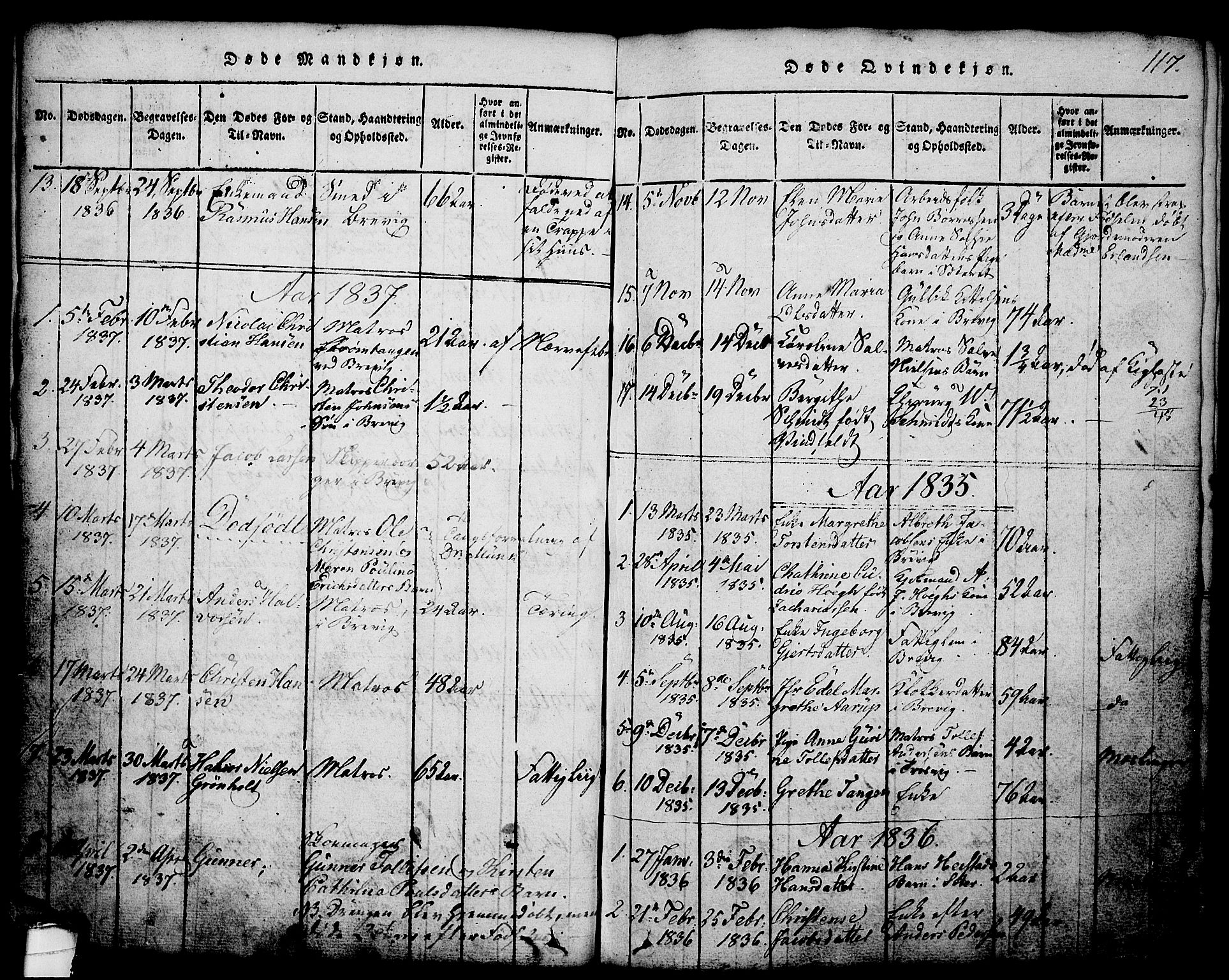 Brevik kirkebøker, SAKO/A-255/G/Ga/L0001: Parish register (copy) no. 1, 1814-1845, p. 117