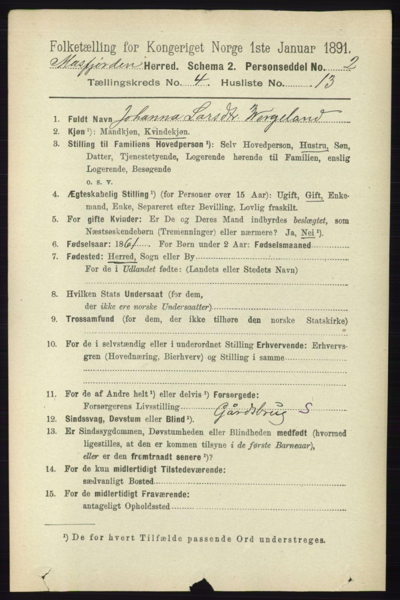 RA, 1891 census for 1266 Masfjorden, 1891, p. 829