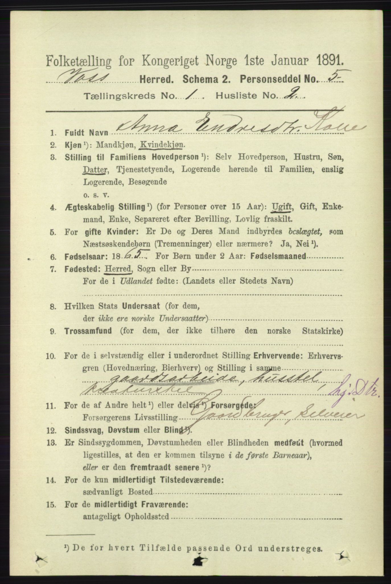 RA, 1891 census for 1235 Voss, 1891, p. 116