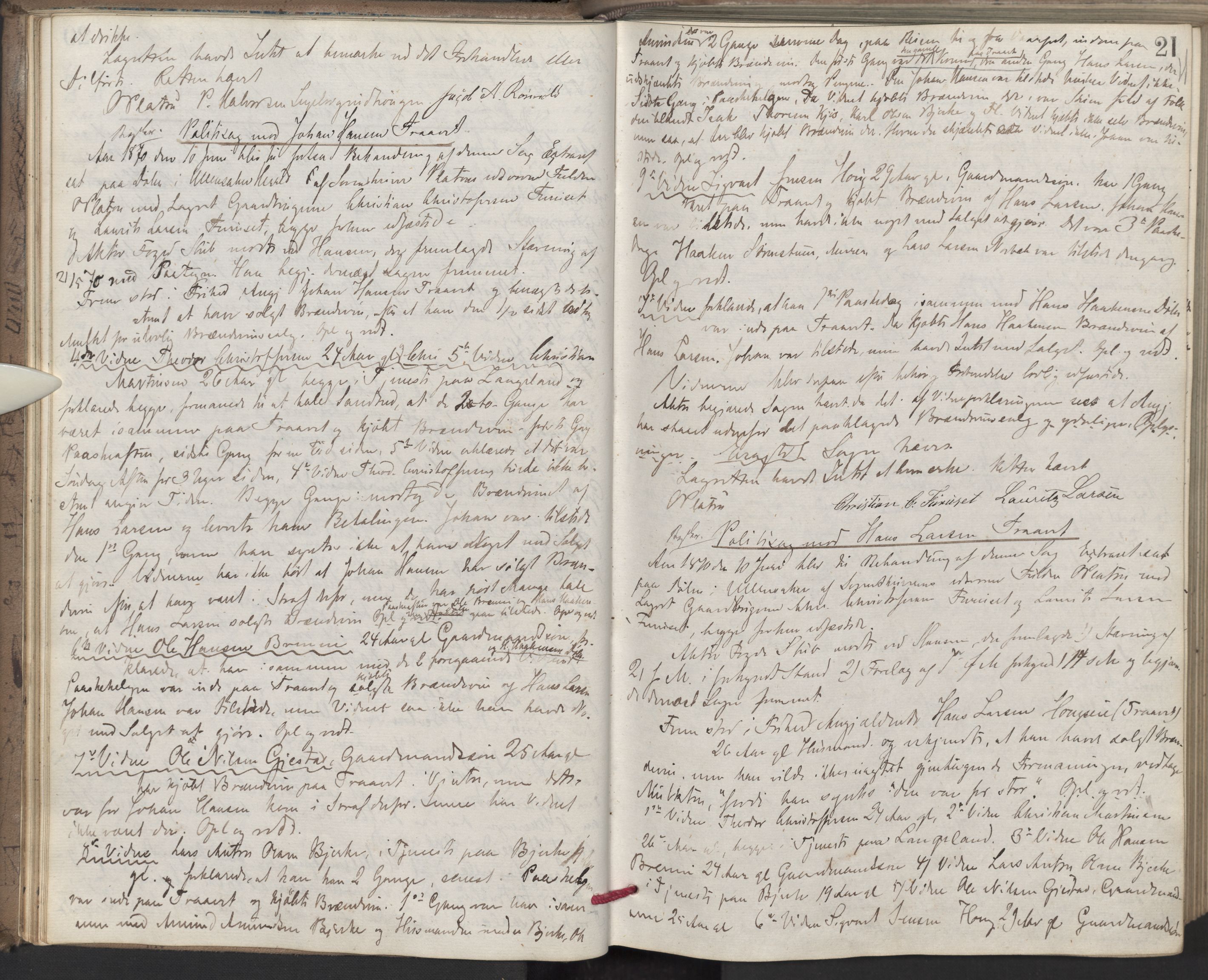 Nes tingrett, AV/SAO-A-10548/F/Fc/Fcb/L0007: Ekstrarettsprotokoll "Q", 1870-1874, p. 20b-21a