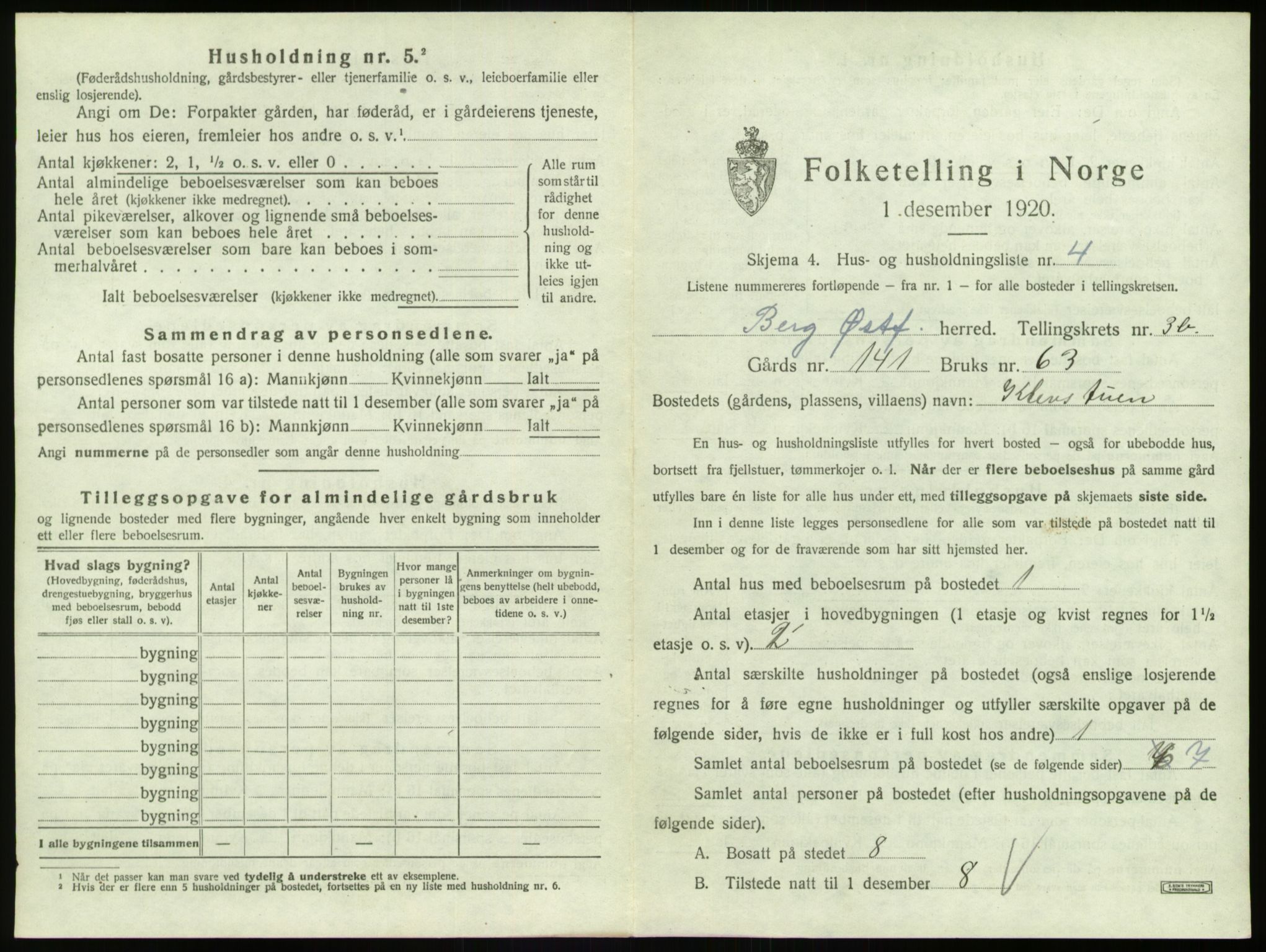 SAO, 1920 census for Berg, 1920, p. 718