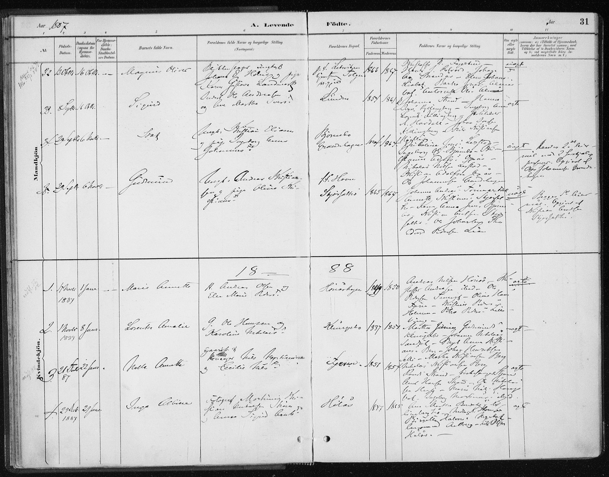 Ministerialprotokoller, klokkerbøker og fødselsregistre - Nord-Trøndelag, SAT/A-1458/701/L0010: Parish register (official) no. 701A10, 1883-1899, p. 31