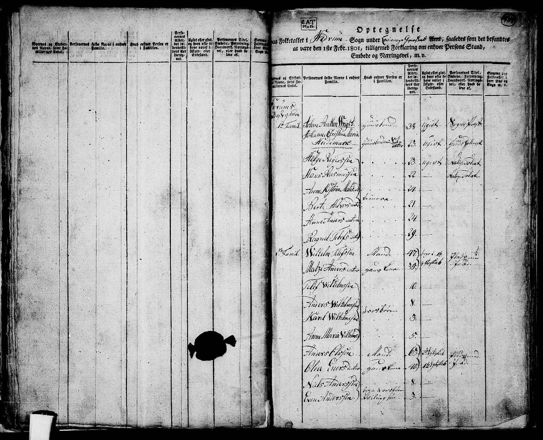 RA, 1801 census for 0727P Hedrum, 1801, p. 409a