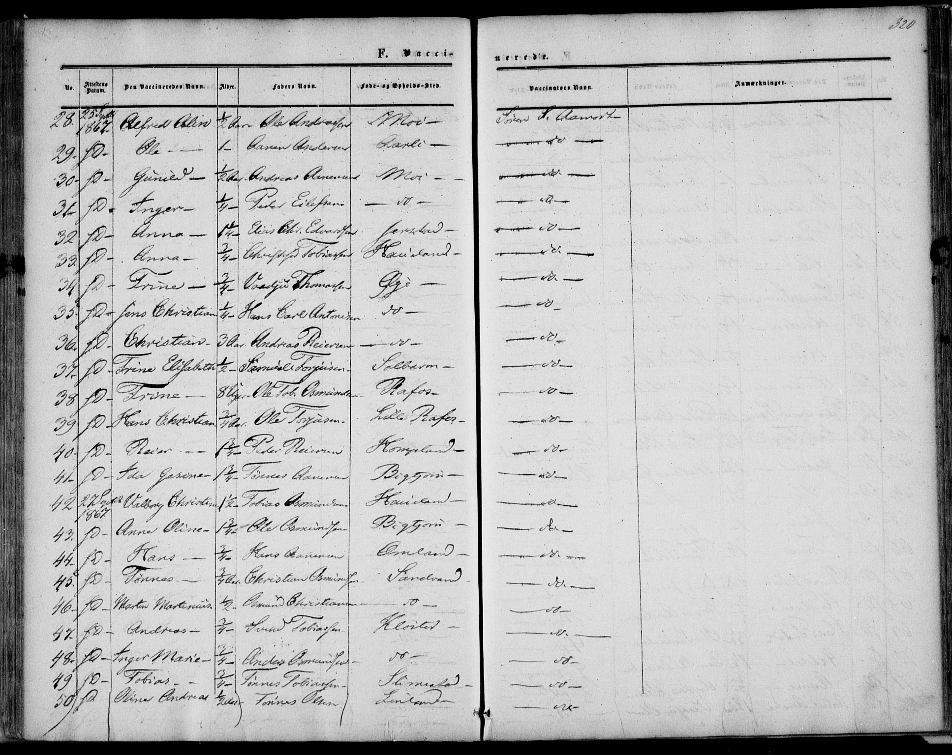 Kvinesdal sokneprestkontor, AV/SAK-1111-0026/F/Fa/Fab/L0006: Parish register (official) no. A 6, 1857-1869, p. 320