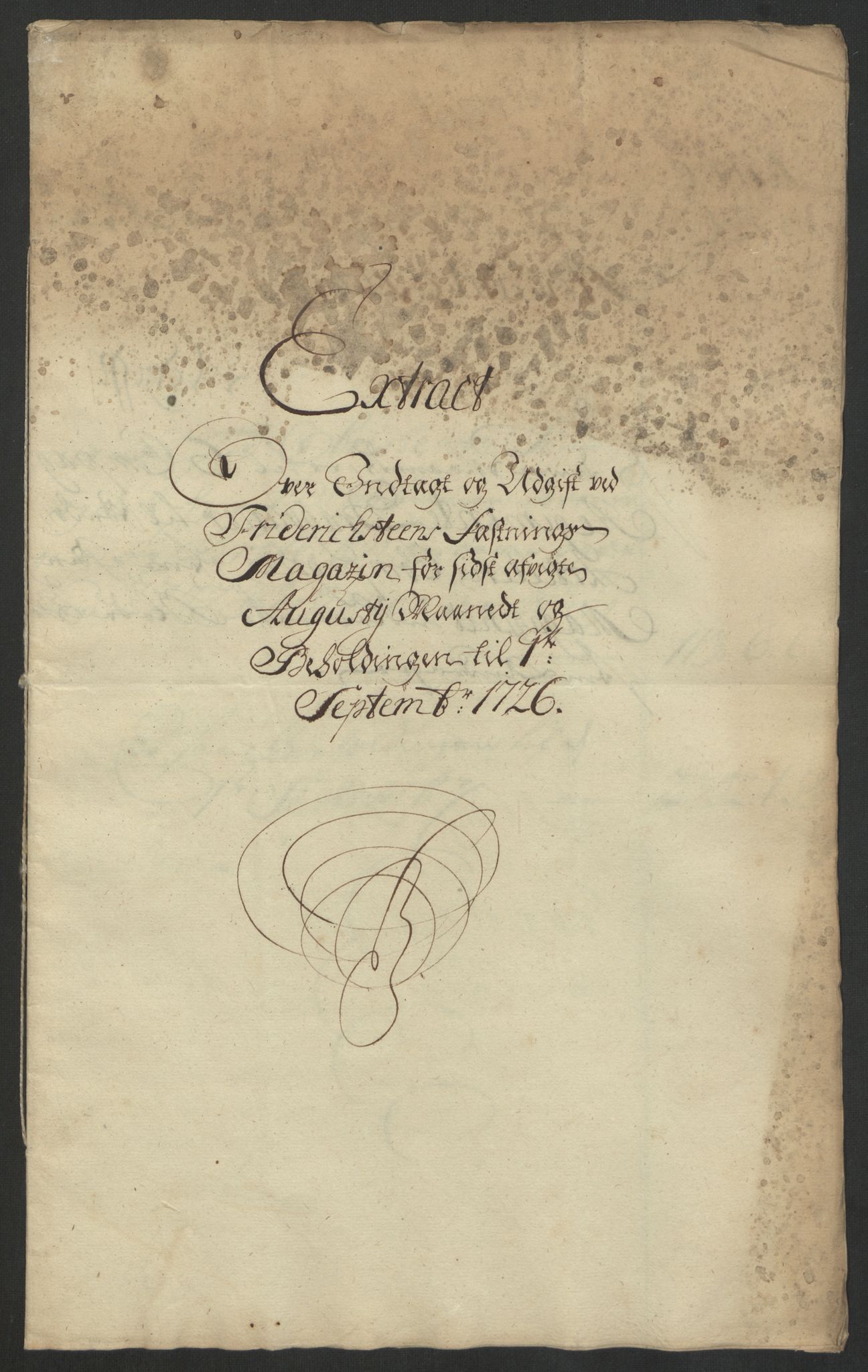 Kommanderende general (KG I) med Det norske krigsdirektorium, AV/RA-EA-5419/D/L0153: Fredriksten festning: Brev, inventarfortegnelser og regnskapsekstrakter, 1724-1729, p. 393