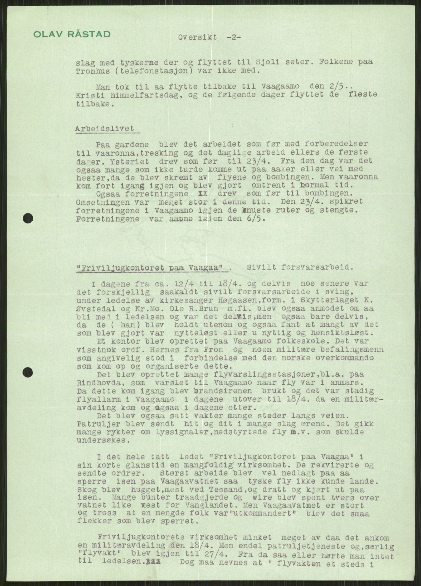 Forsvaret, Forsvarets krigshistoriske avdeling, AV/RA-RAFA-2017/Y/Ya/L0014: II-C-11-31 - Fylkesmenn.  Rapporter om krigsbegivenhetene 1940., 1940, p. 111