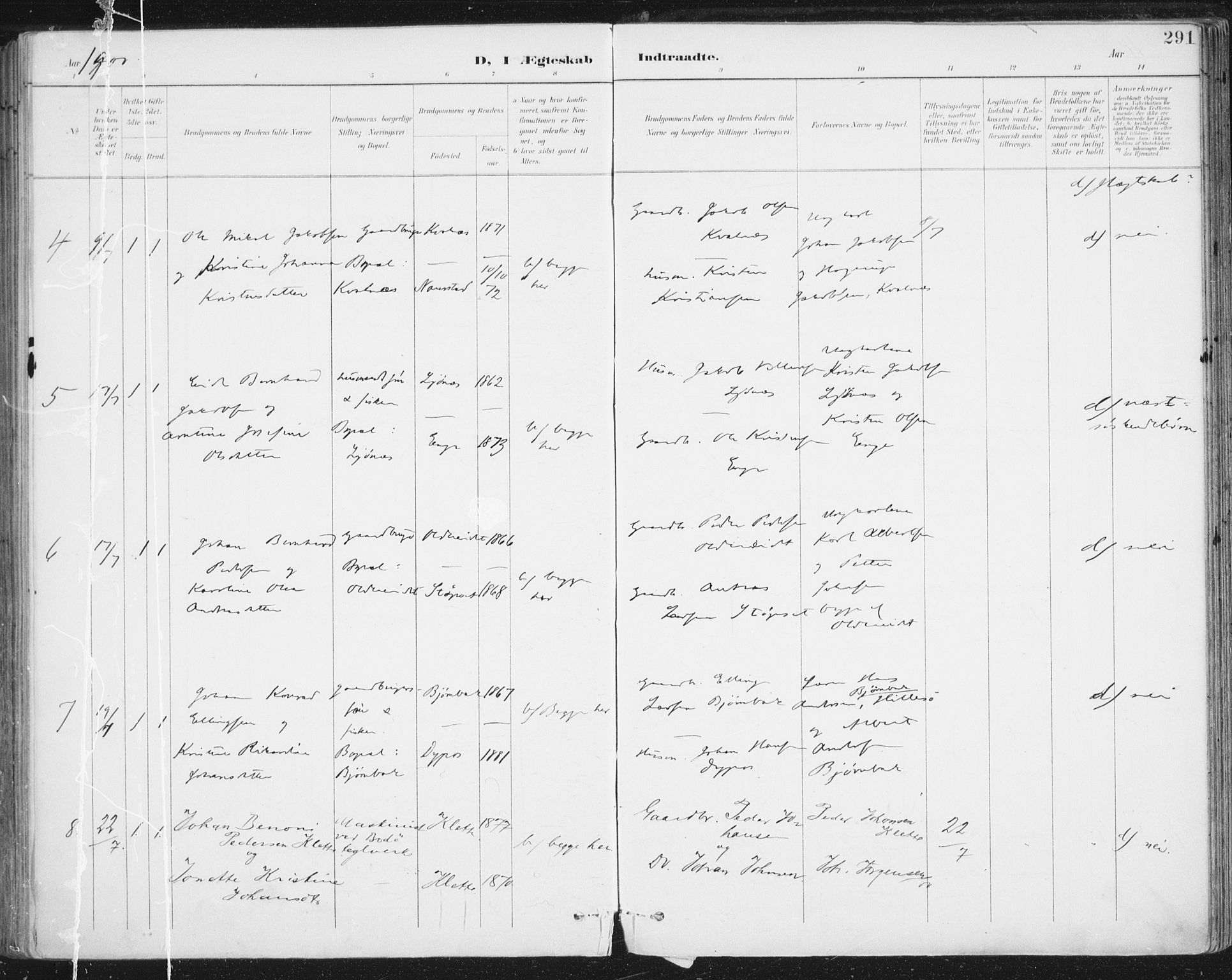 Ministerialprotokoller, klokkerbøker og fødselsregistre - Nordland, AV/SAT-A-1459/852/L0741: Parish register (official) no. 852A11, 1894-1917, p. 291