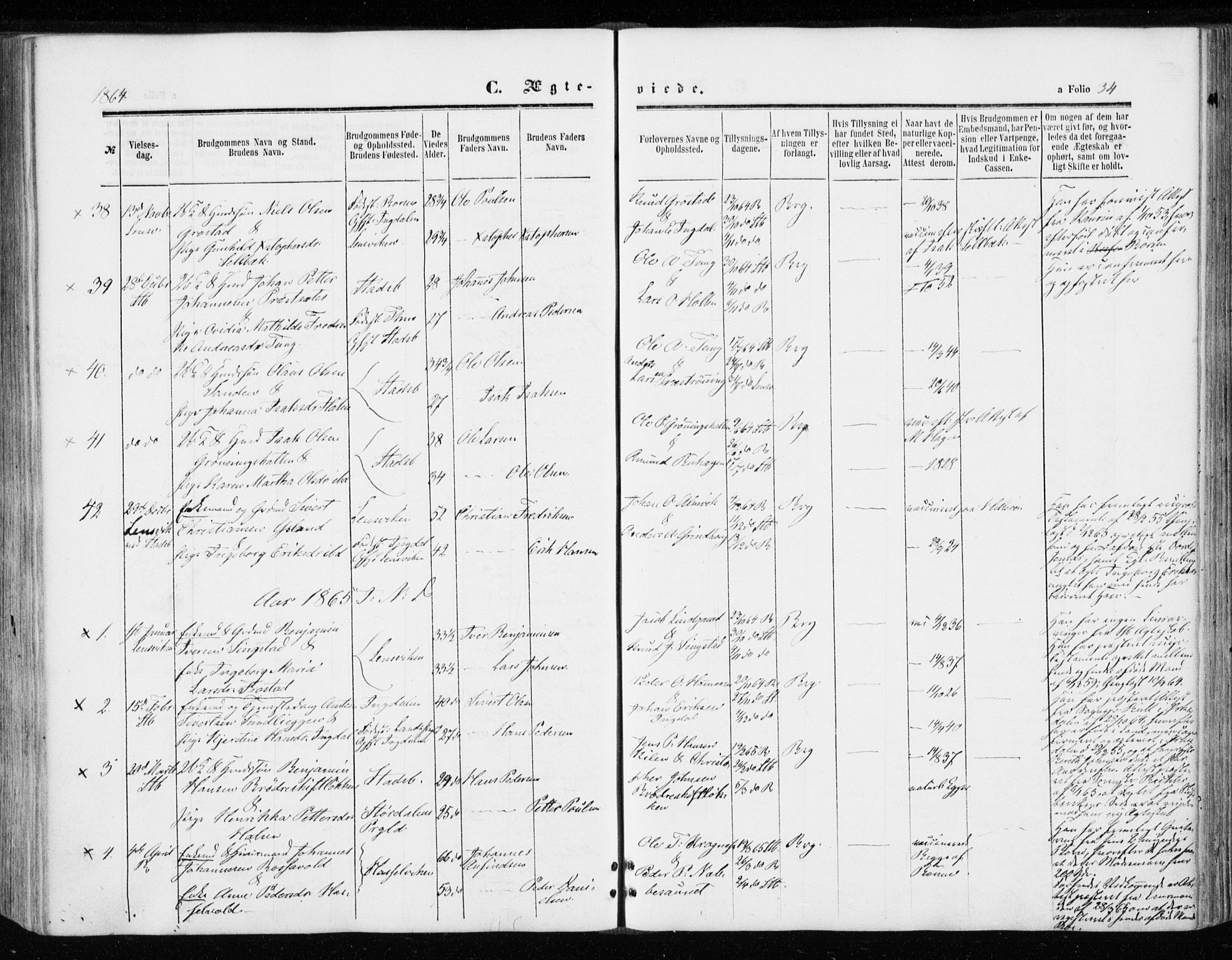Ministerialprotokoller, klokkerbøker og fødselsregistre - Sør-Trøndelag, SAT/A-1456/646/L0612: Parish register (official) no. 646A10, 1858-1869, p. 34