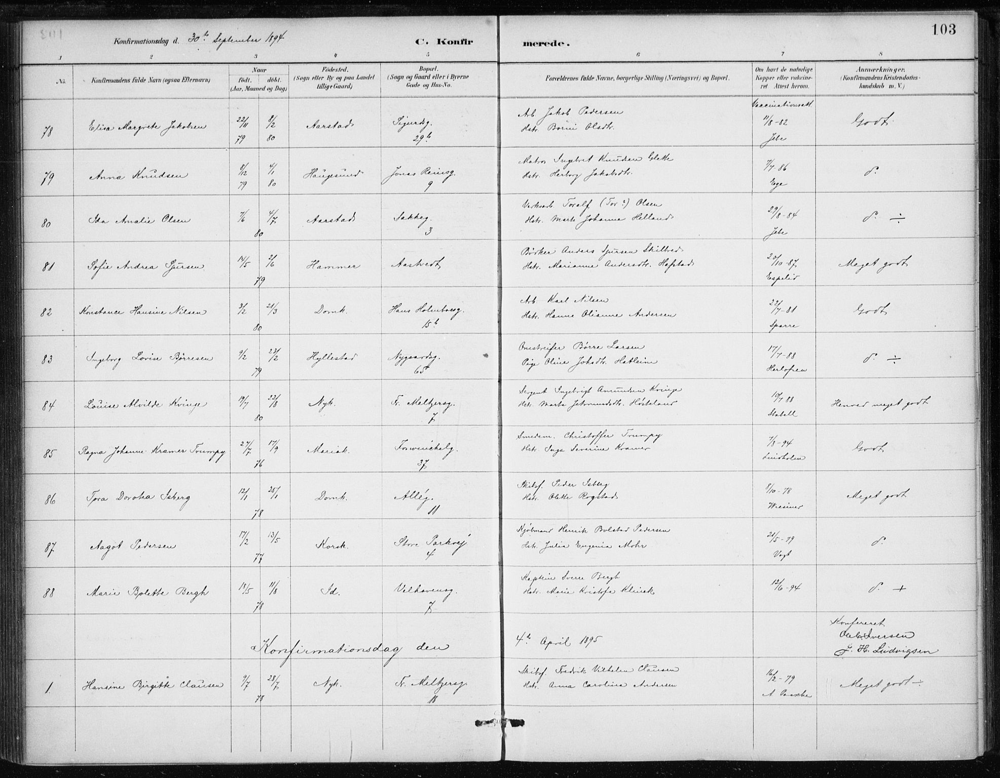 Johanneskirken sokneprestembete, SAB/A-76001/H/Haa/L0008: Parish register (official) no. C 1, 1885-1907, p. 103