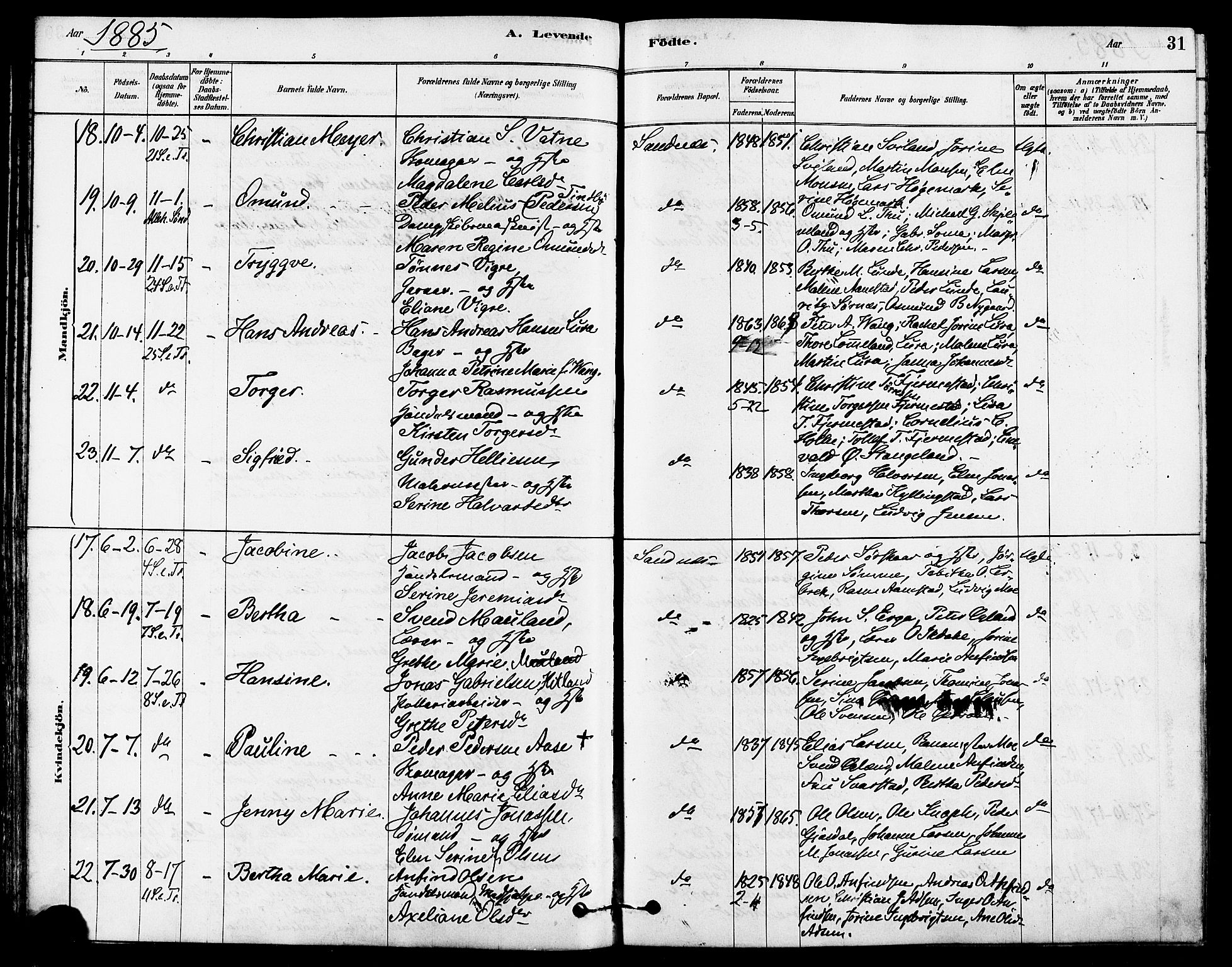 Høyland sokneprestkontor, SAST/A-101799/001/30BA/L0012: Parish register (official) no. A 11, 1878-1889, p. 31