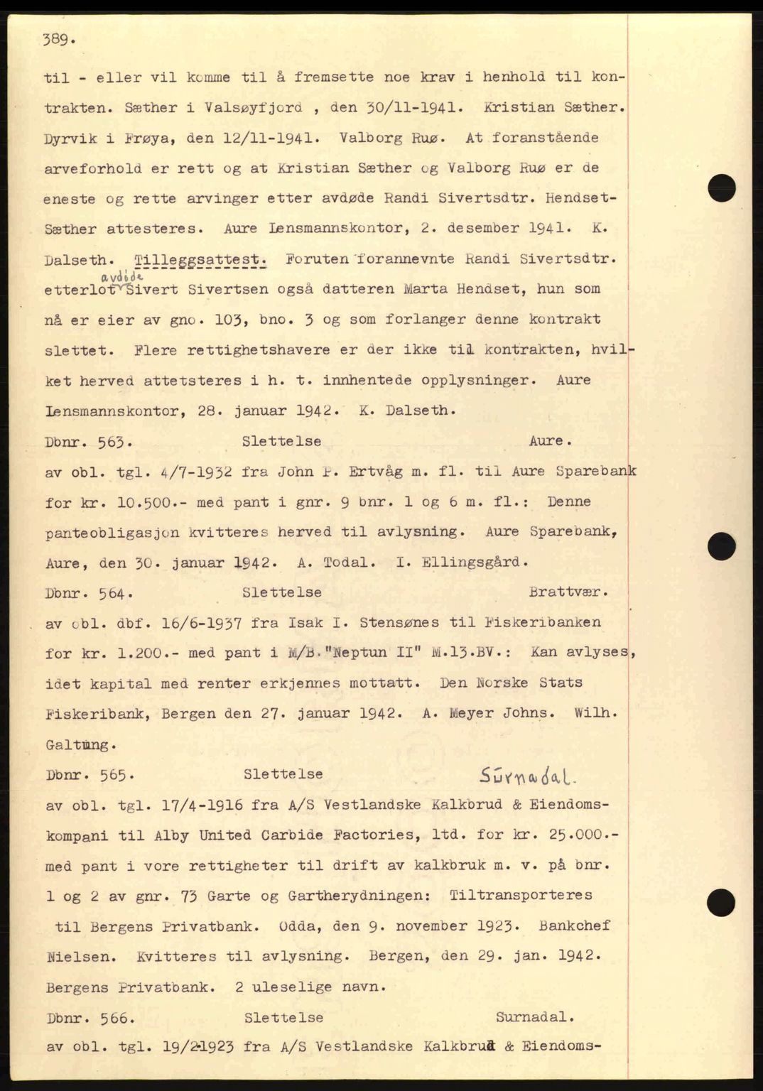 Nordmøre sorenskriveri, AV/SAT-A-4132/1/2/2Ca: Mortgage book no. C81, 1940-1945, Diary no: : 563/1942