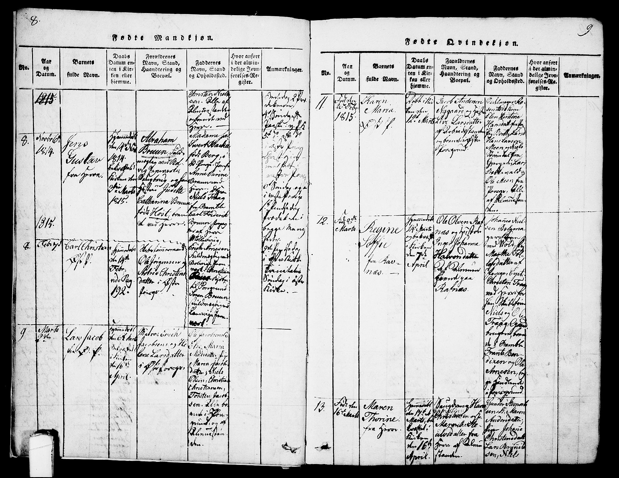 Porsgrunn kirkebøker , SAKO/A-104/G/Gb/L0001: Parish register (copy) no. II 1, 1817-1828, p. 8-9