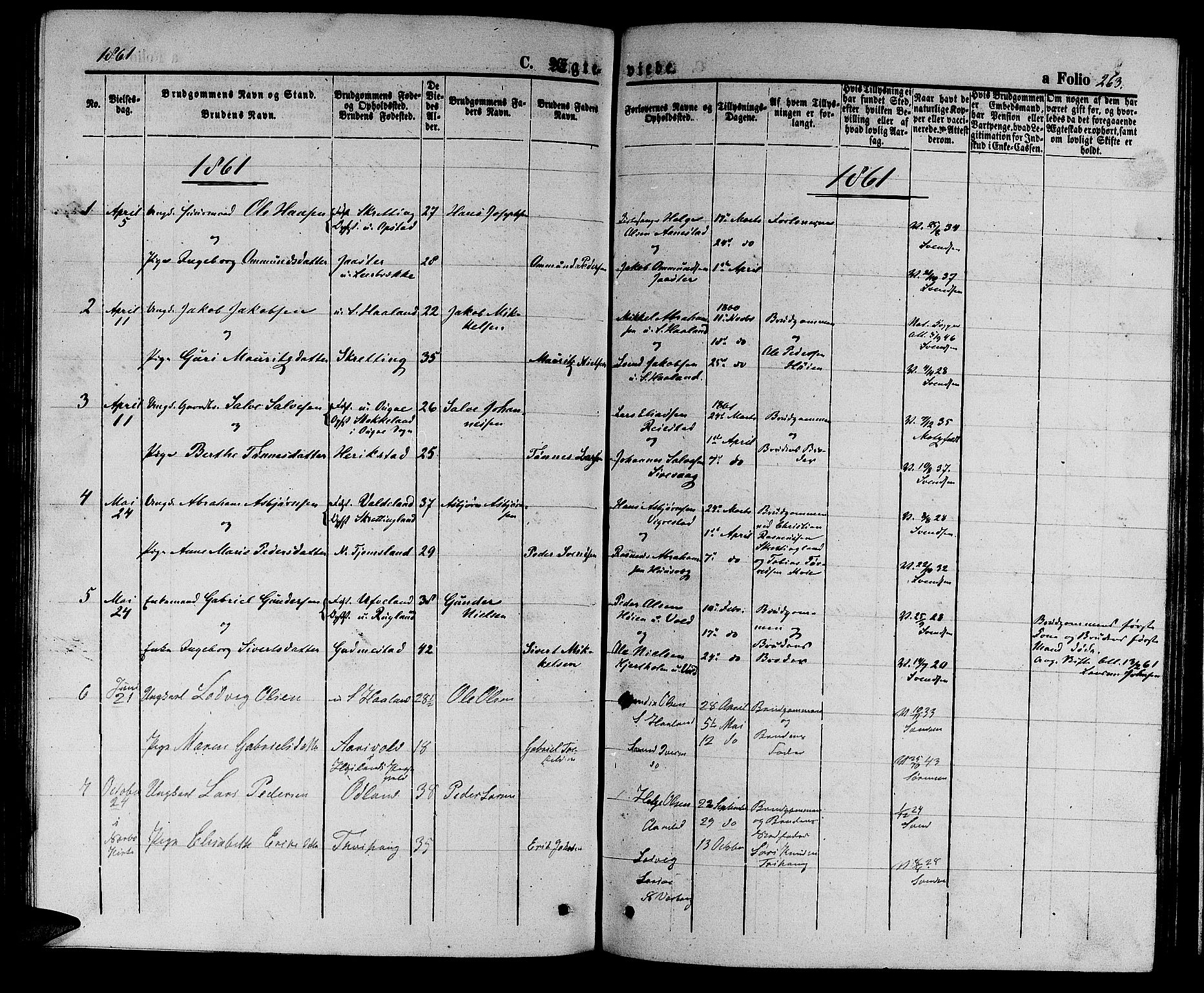 Hå sokneprestkontor, SAST/A-101801/001/30BB/L0002: Parish register (copy) no. B 2, 1854-1883, p. 263
