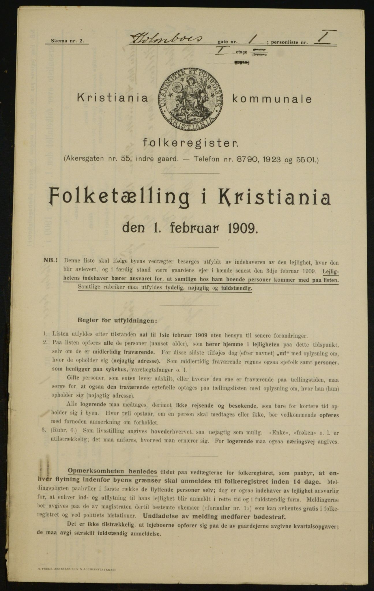 OBA, Municipal Census 1909 for Kristiania, 1909, p. 36952