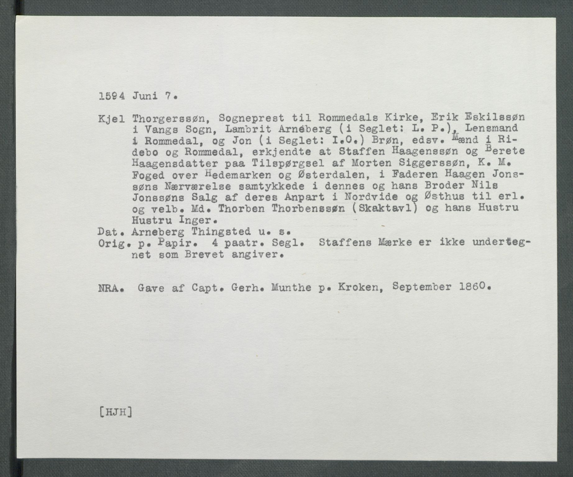 Riksarkivets diplomsamling, AV/RA-EA-5965/F02/L0098: Dokumenter, 1594, p. 32