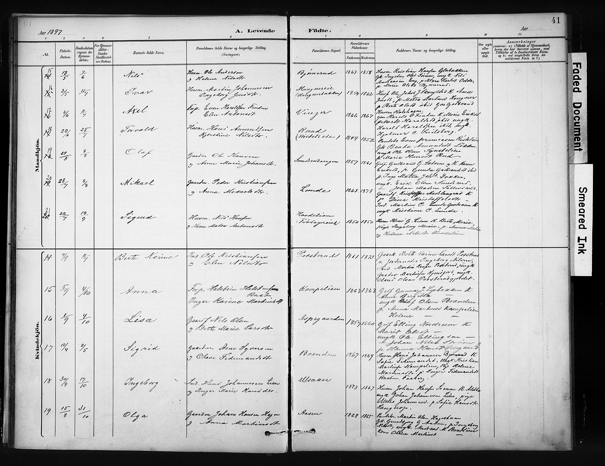 Nordre Land prestekontor, AV/SAH-PREST-124/H/Ha/Hab/L0012: Parish register (copy) no. 12, 1891-1909, p. 41