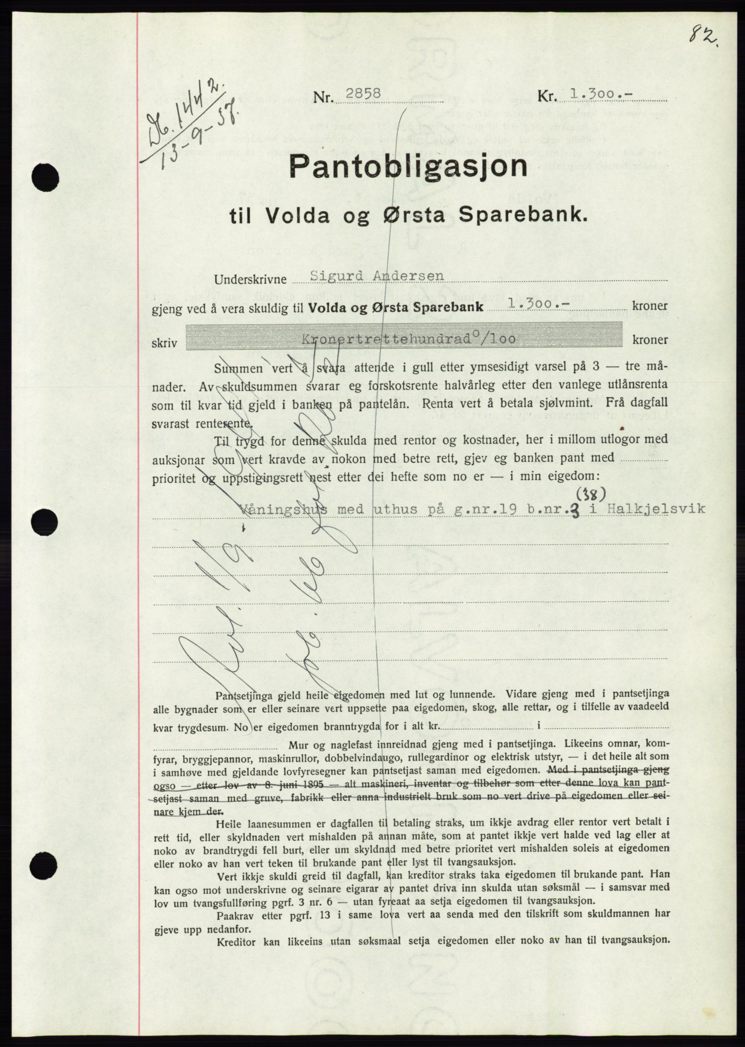 Søre Sunnmøre sorenskriveri, AV/SAT-A-4122/1/2/2C/L0064: Mortgage book no. 58, 1937-1938, Diary no: : 1442/1937