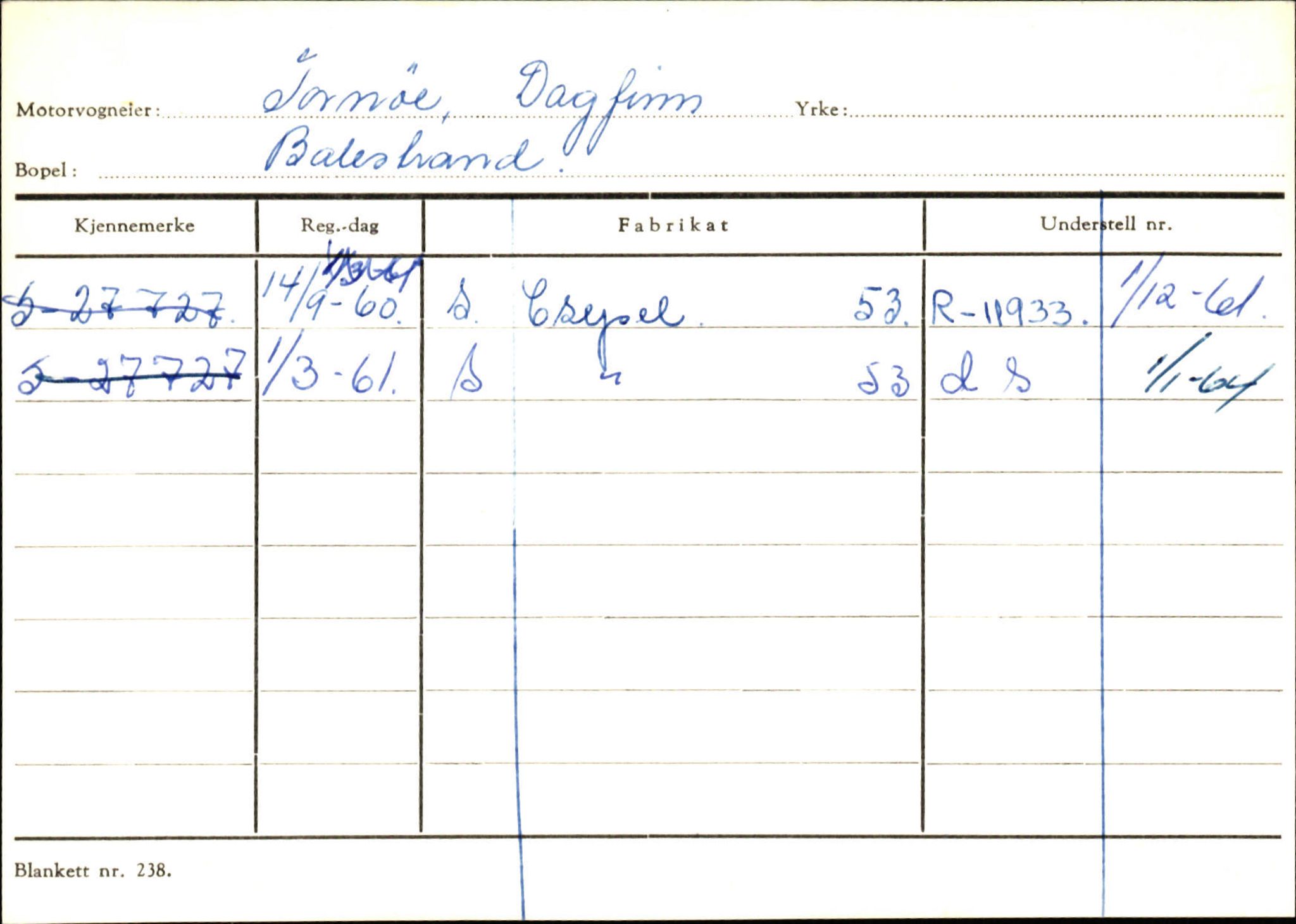 Statens vegvesen, Sogn og Fjordane vegkontor, SAB/A-5301/4/F/L0132: Eigarregister Askvoll A-Å. Balestrand A-Å, 1945-1975, p. 2463