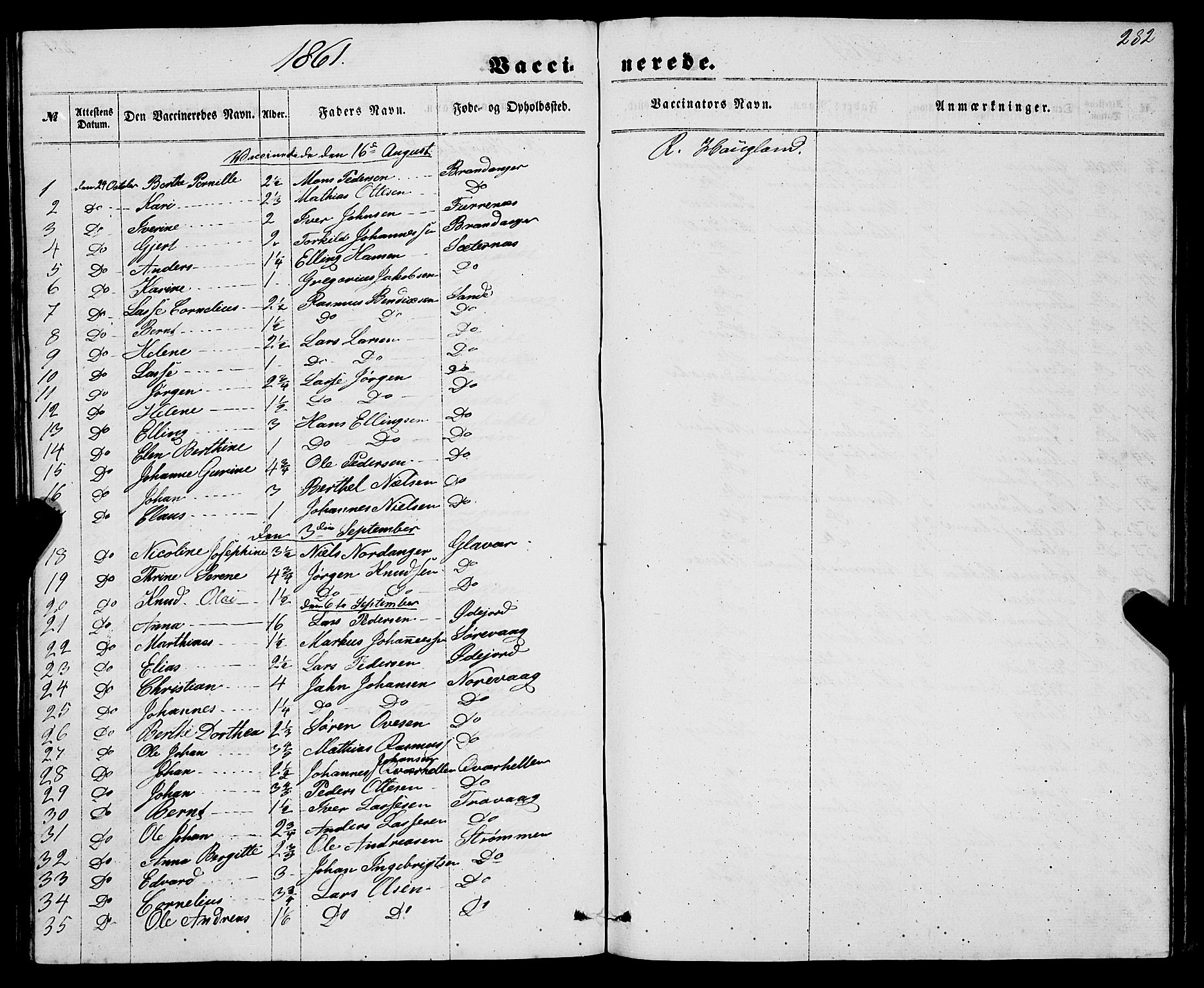 Gulen sokneprestembete, AV/SAB-A-80201/H/Haa/Haaa/L0022: Parish register (official) no. A 22, 1859-1869, p. 282