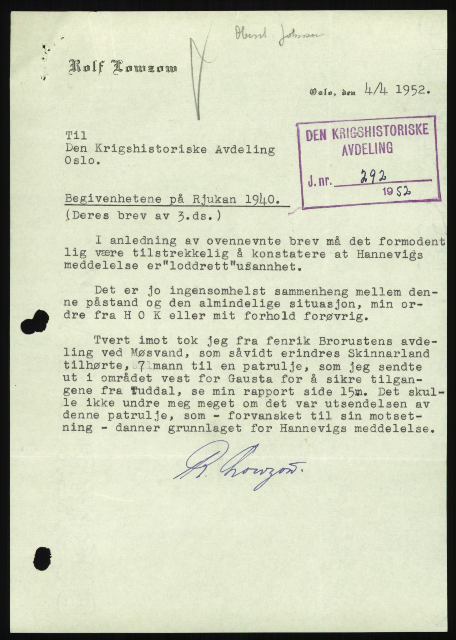 Forsvaret, Forsvarets krigshistoriske avdeling, AV/RA-RAFA-2017/Y/Yb/L0056: II-C-11-136-139  -  1. Divisjon, 1940-1957, p. 581