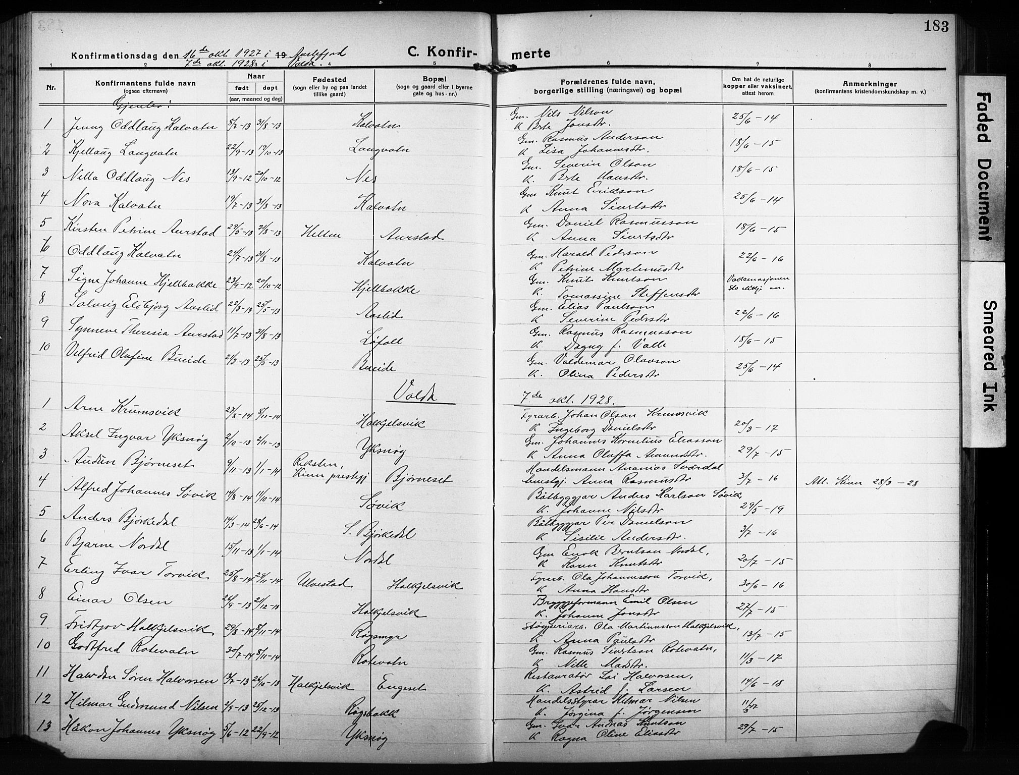 Ministerialprotokoller, klokkerbøker og fødselsregistre - Møre og Romsdal, SAT/A-1454/511/L0160: Parish register (copy) no. 511C06, 1920-1932, p. 183