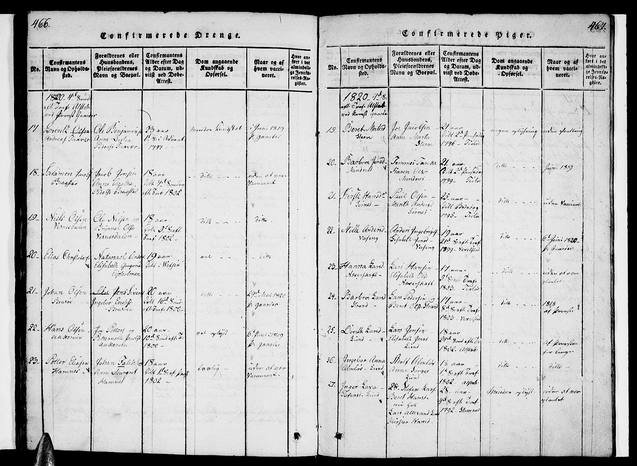 Ministerialprotokoller, klokkerbøker og fødselsregistre - Nordland, AV/SAT-A-1459/830/L0457: Parish register (copy) no. 830C01 /1, 1820-1842, p. 466-467