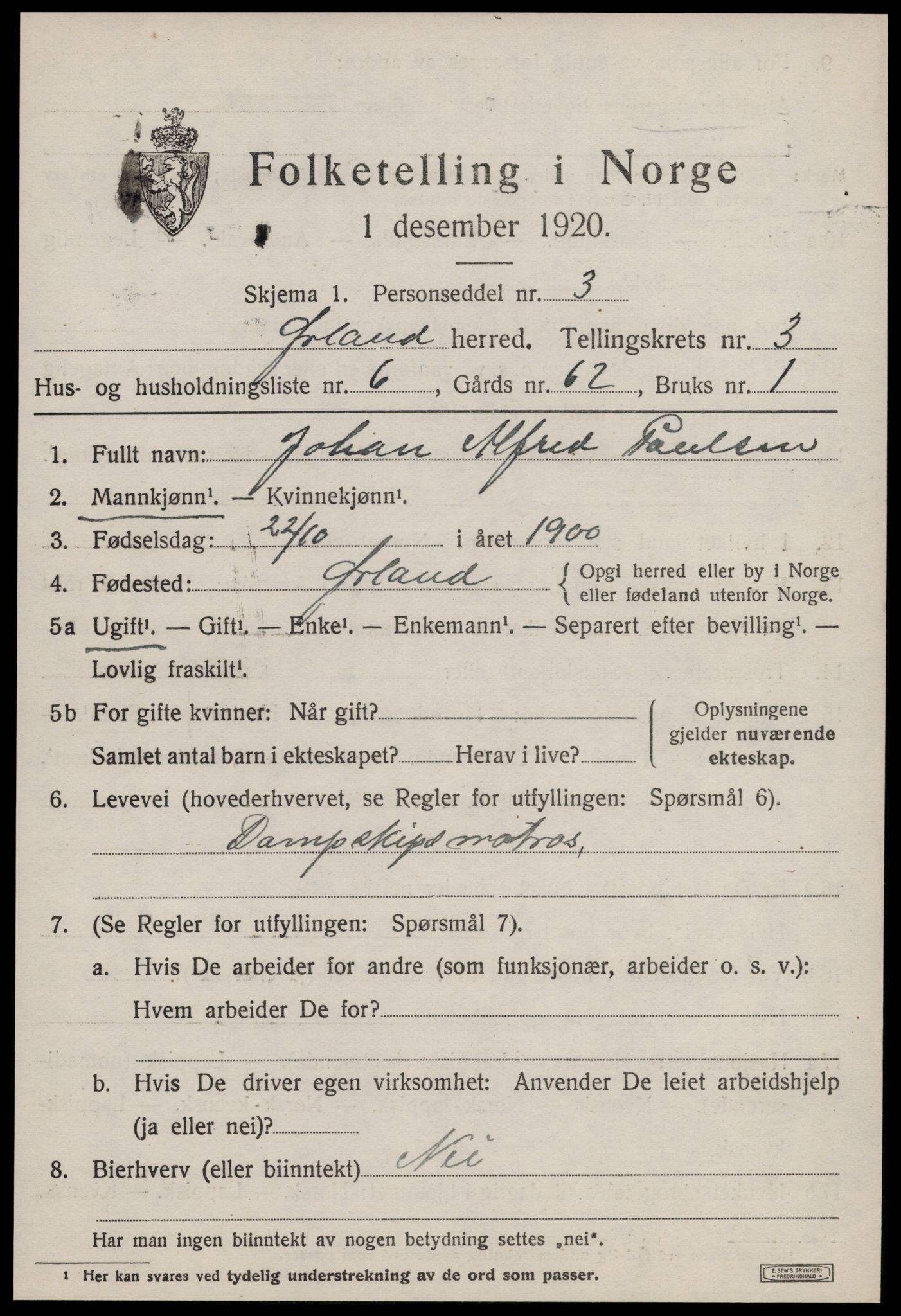 SAT, 1920 census for Ørland, 1920, p. 2535