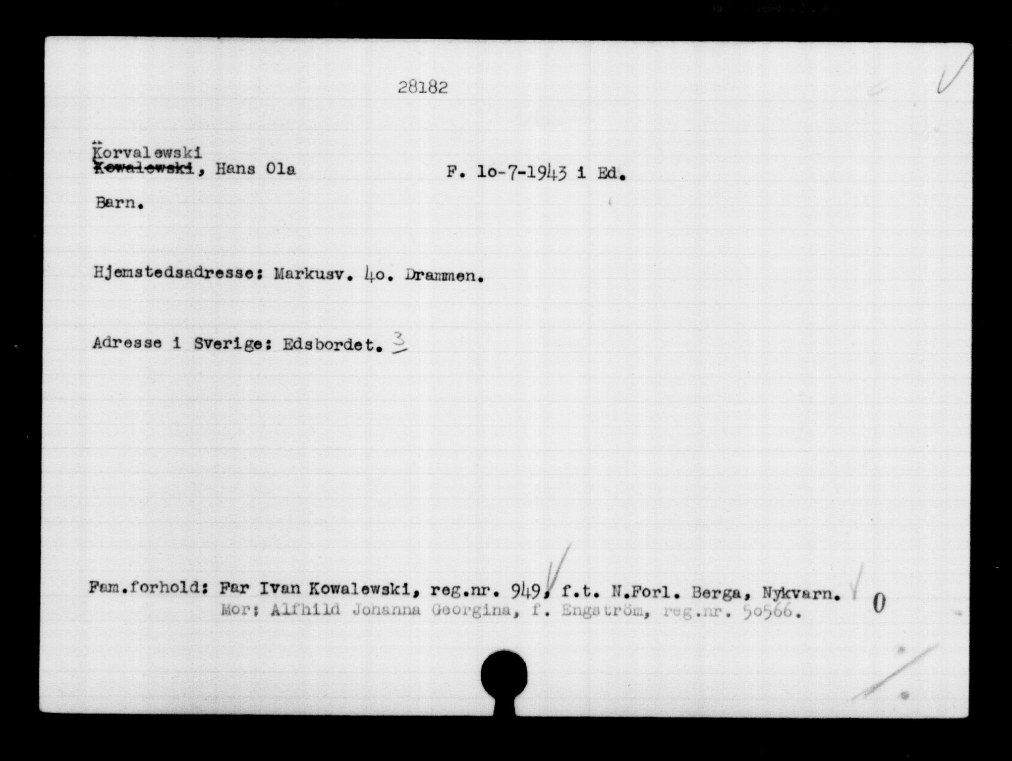 Den Kgl. Norske Legasjons Flyktningskontor, AV/RA-S-6753/V/Va/L0011: Kjesäterkartoteket.  Flyktningenr. 25300-28349, 1940-1945, p. 3065