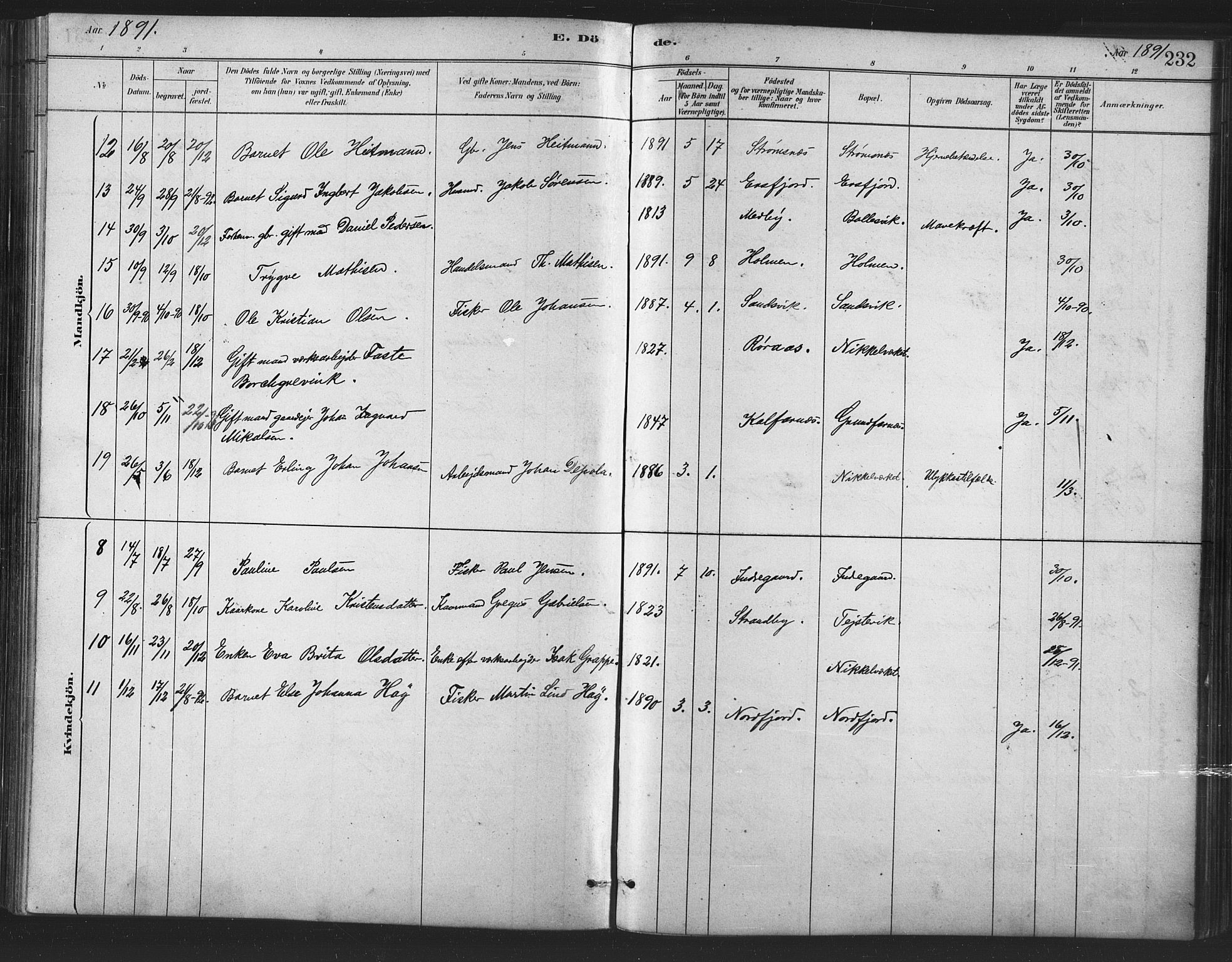 Berg sokneprestkontor, AV/SATØ-S-1318/G/Ga/Gaa/L0004kirke: Parish register (official) no. 4, 1880-1894, p. 232