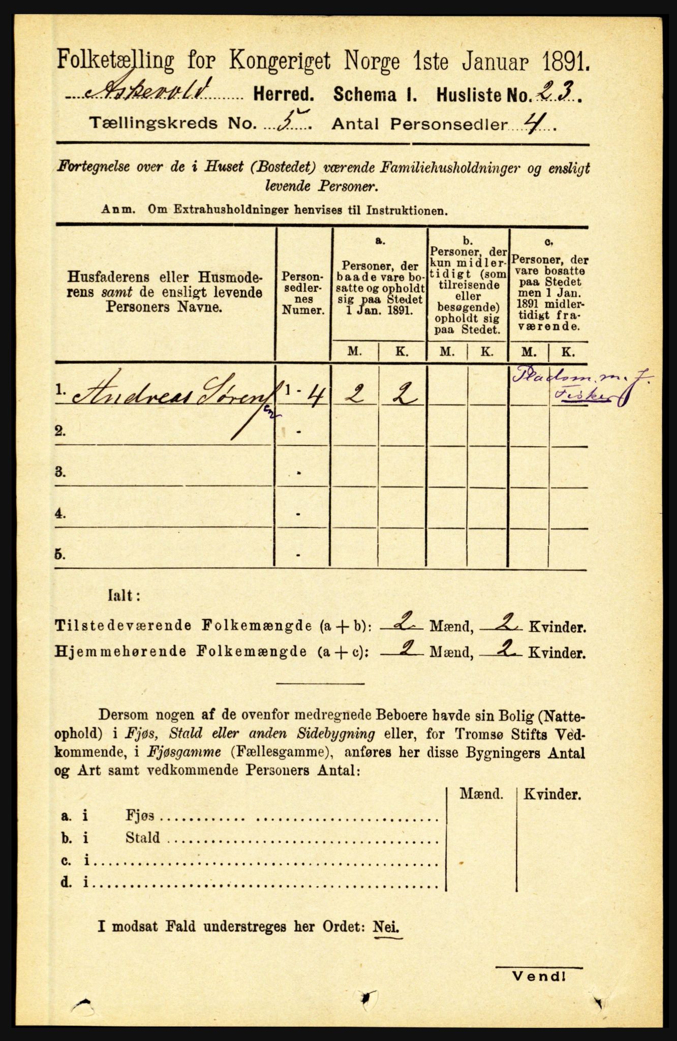 RA, 1891 census for 1428 Askvoll, 1891, p. 1511