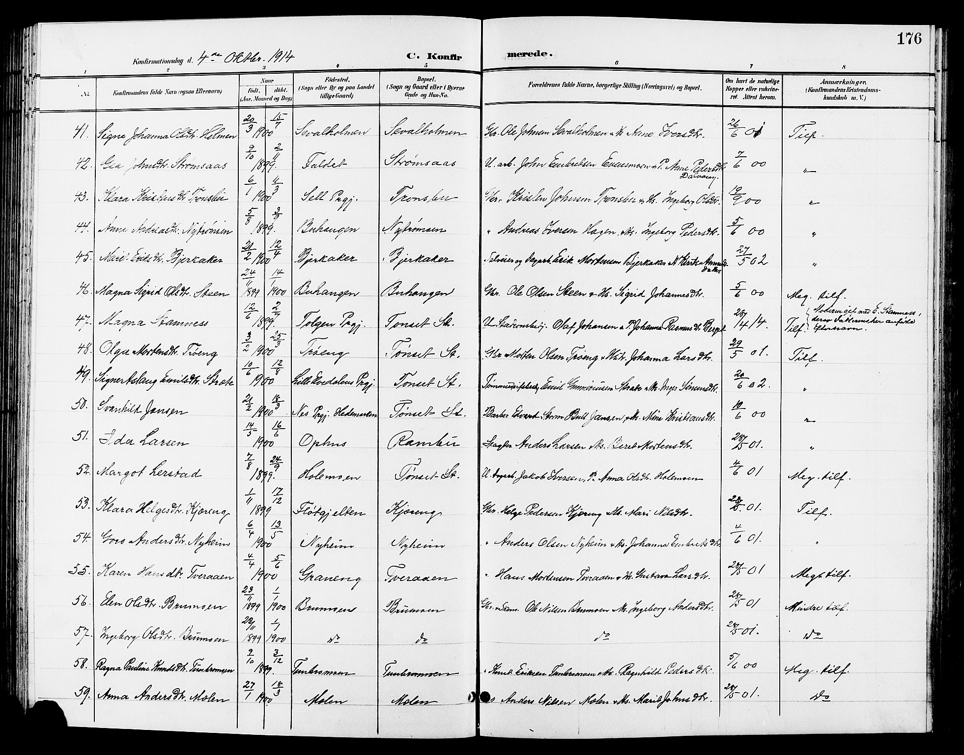 Tynset prestekontor, AV/SAH-PREST-058/H/Ha/Hab/L0009: Parish register (copy) no. 9, 1900-1914, p. 176