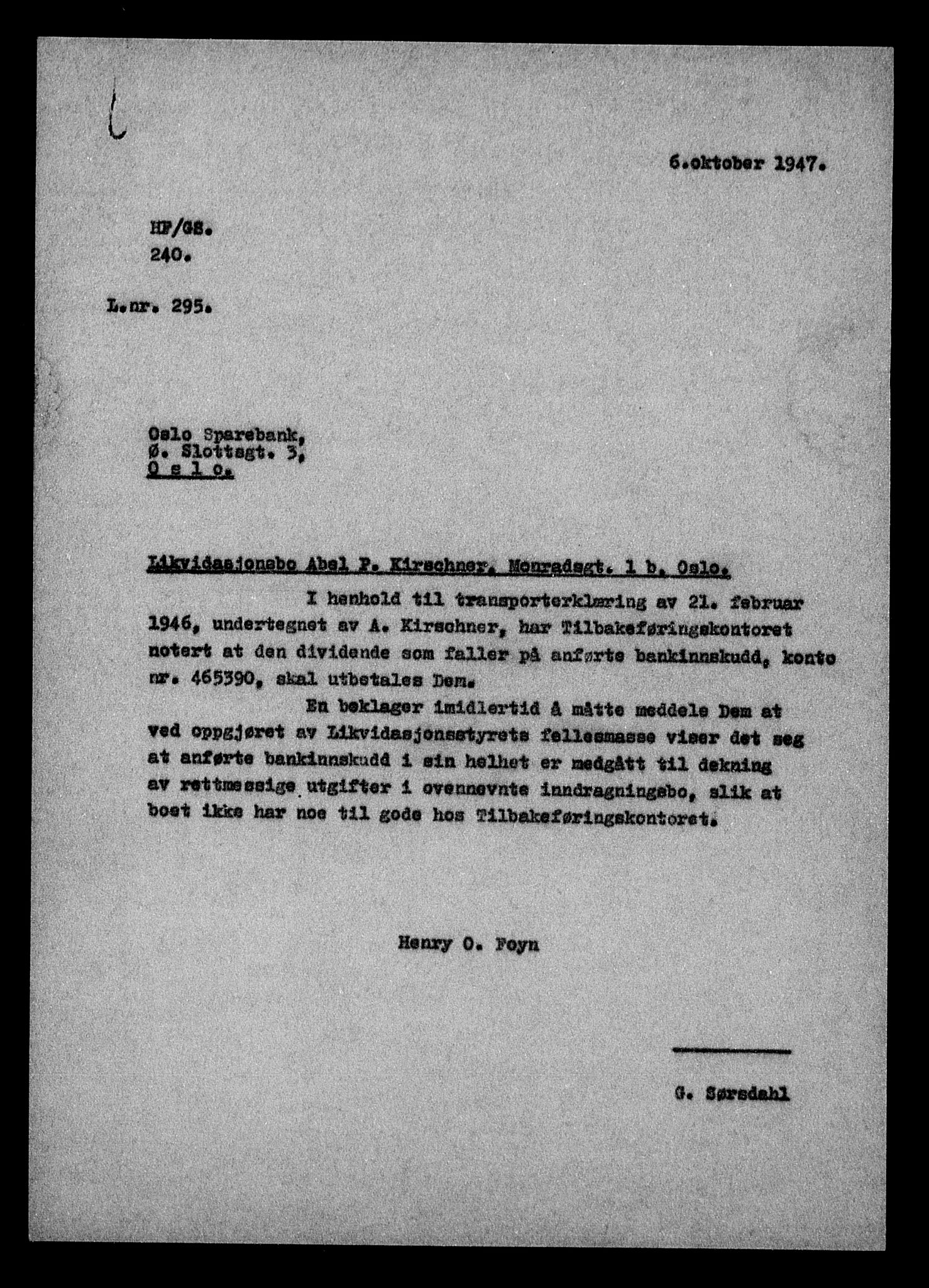 Justisdepartementet, Tilbakeføringskontoret for inndratte formuer, AV/RA-S-1564/H/Hc/Hcc/L0951: --, 1945-1947, p. 343