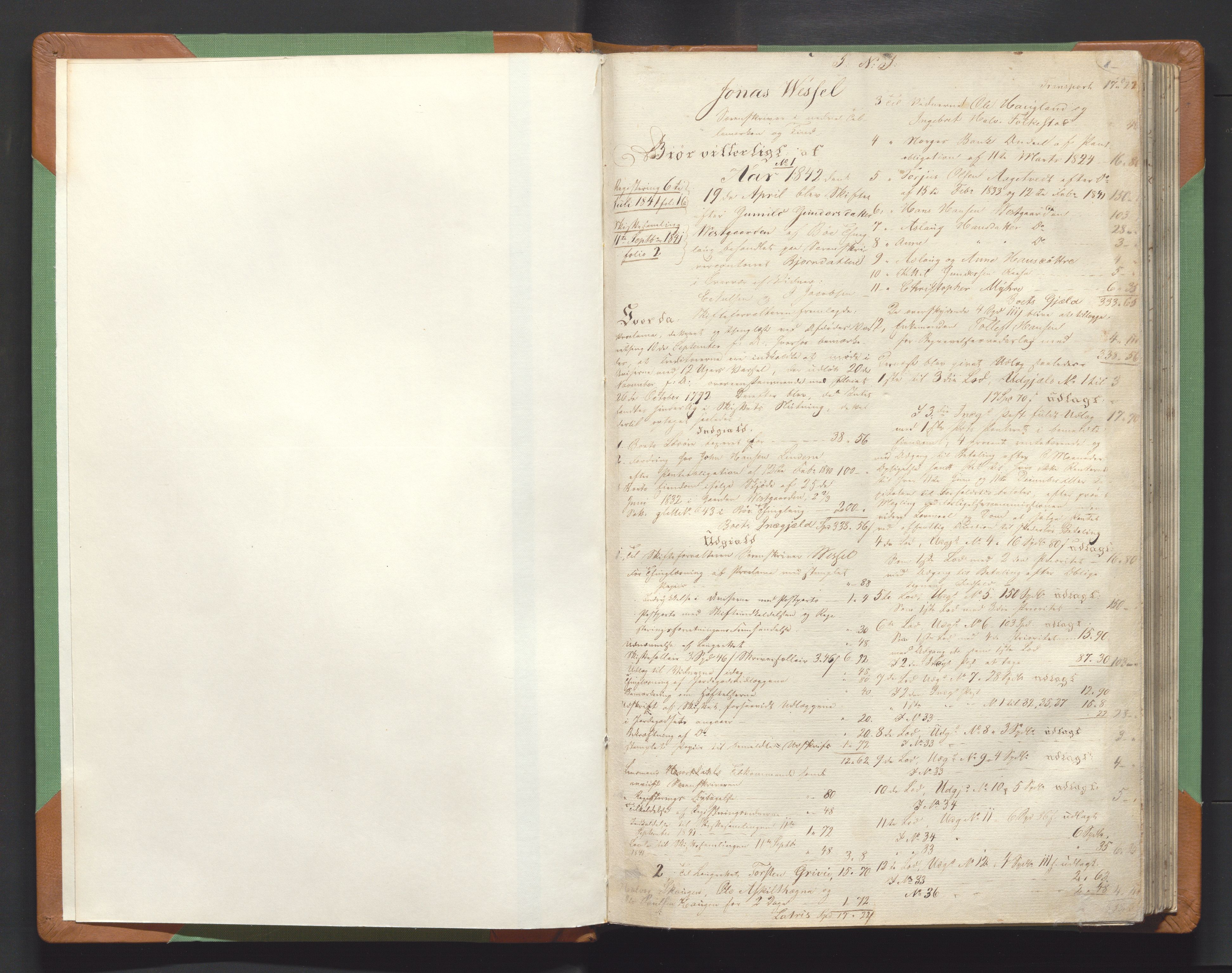 Nedre Telemark sorenskriveri, AV/SAKO-A-135/H/Hb/Hbe/L0001: Skifteutlodningsprotokoll, 1842-1857, p. 1a