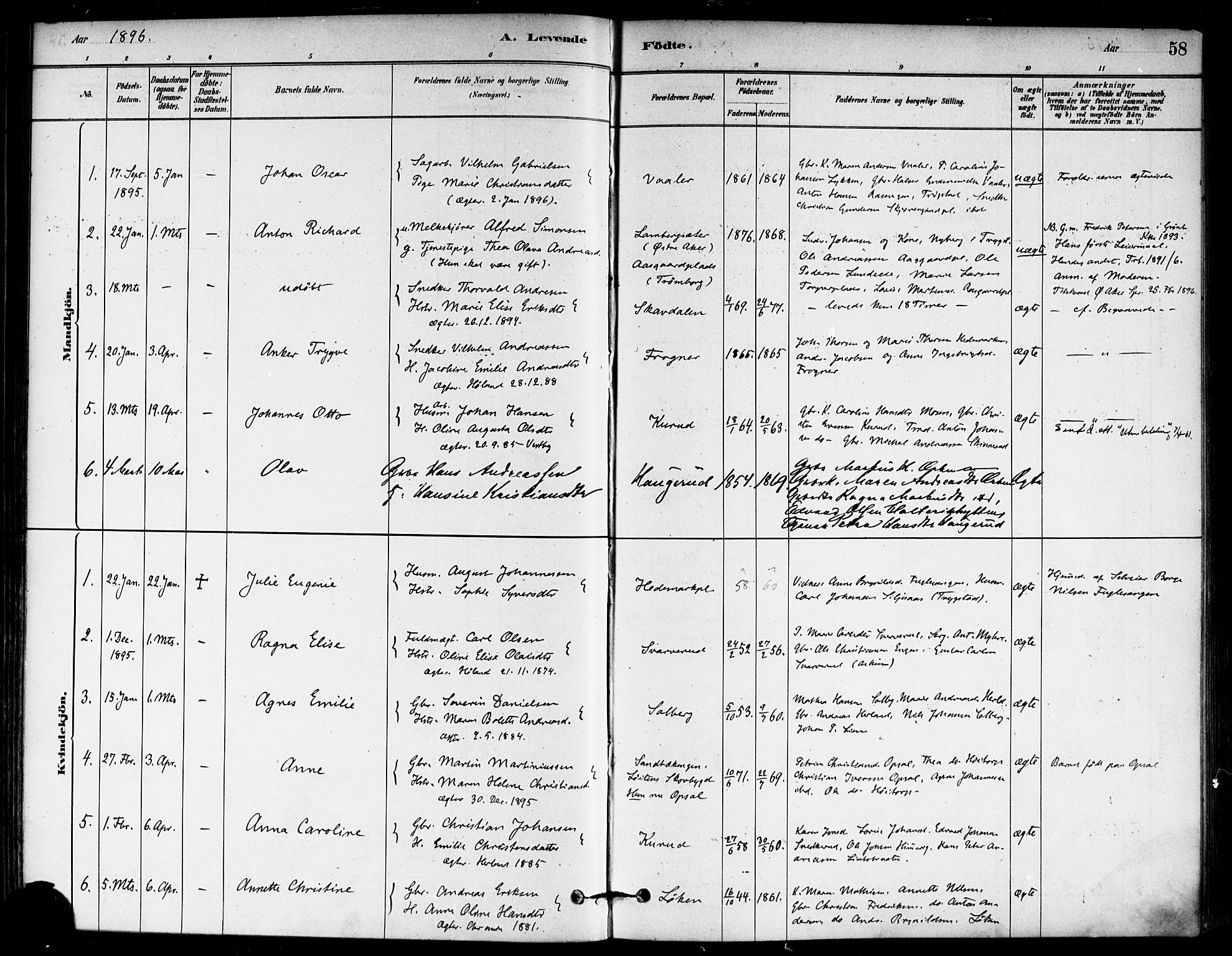 Eidsberg prestekontor Kirkebøker, SAO/A-10905/F/Fb/L0001: Parish register (official) no. II 1, 1879-1900, p. 58