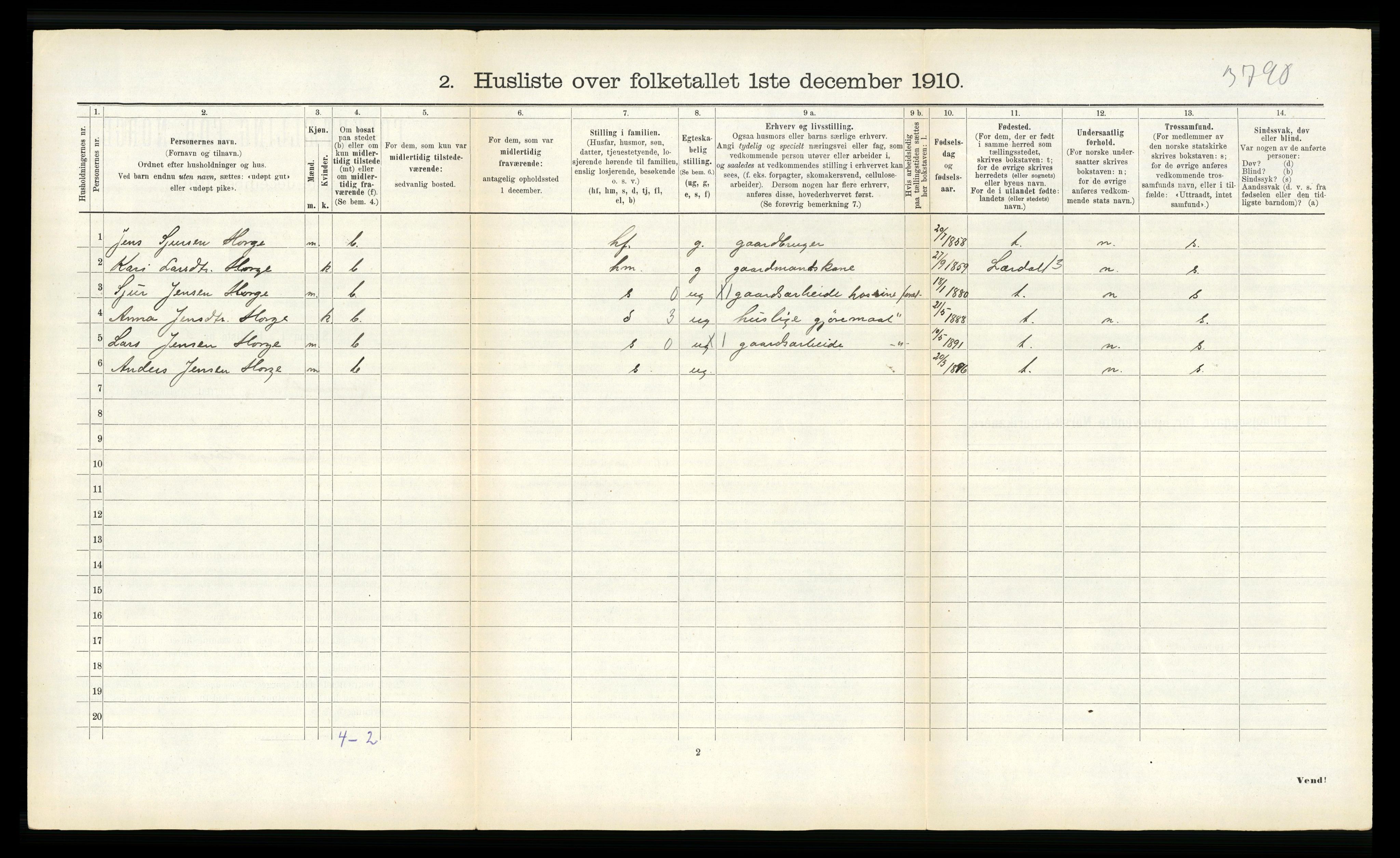 RA, 1910 census for Borgund, 1910, p. 130