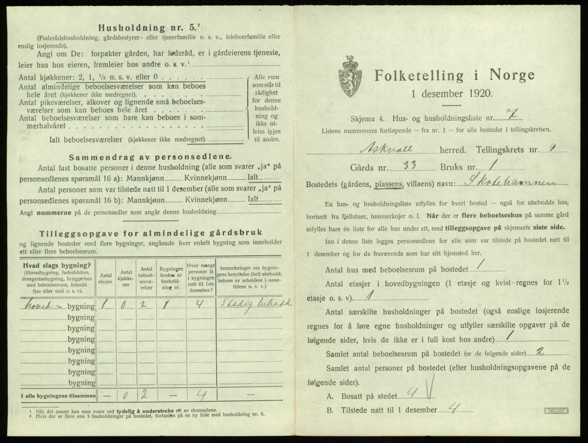 SAB, 1920 census for Askvoll, 1920, p. 473