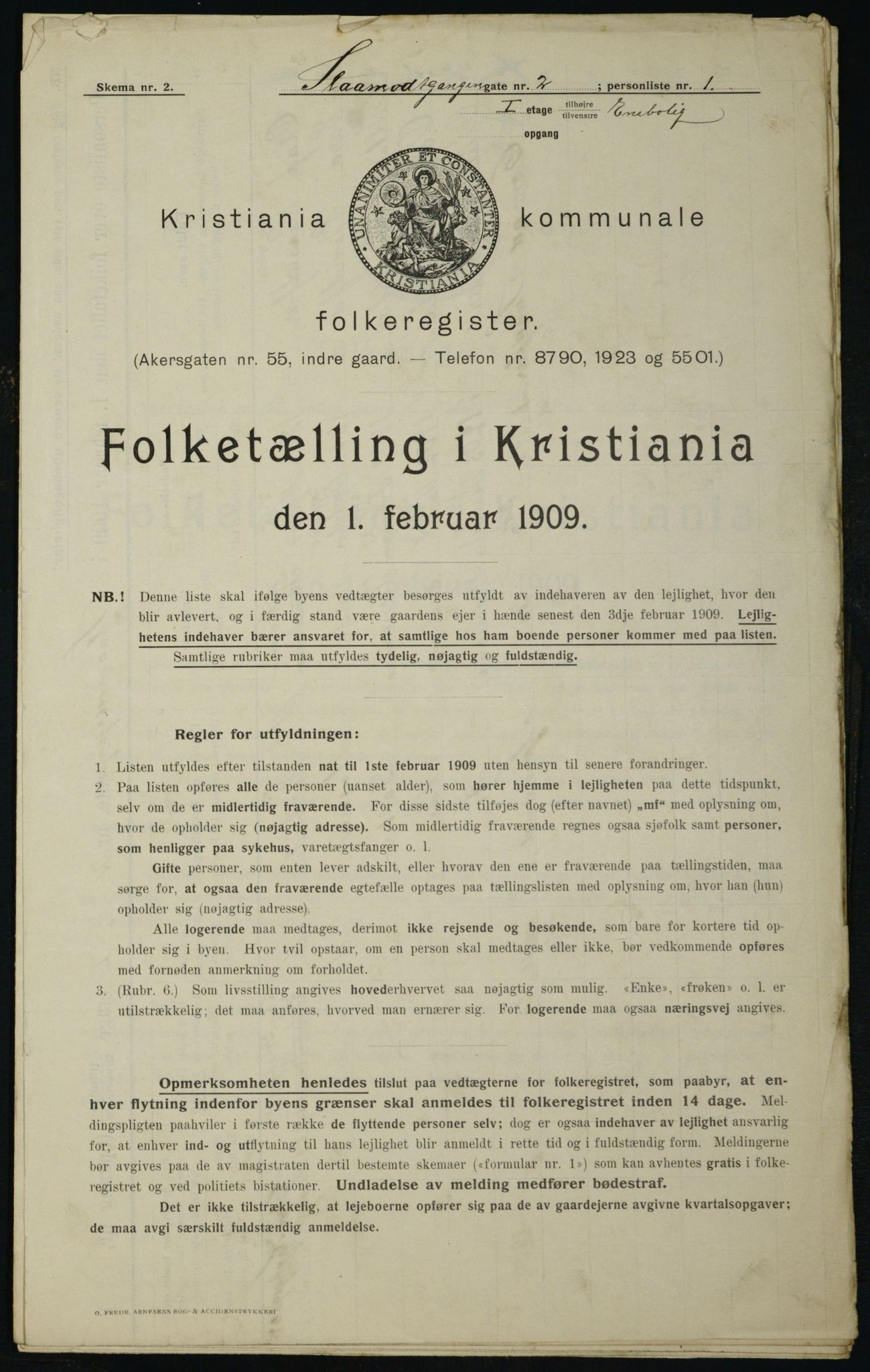 OBA, Municipal Census 1909 for Kristiania, 1909, p. 87909