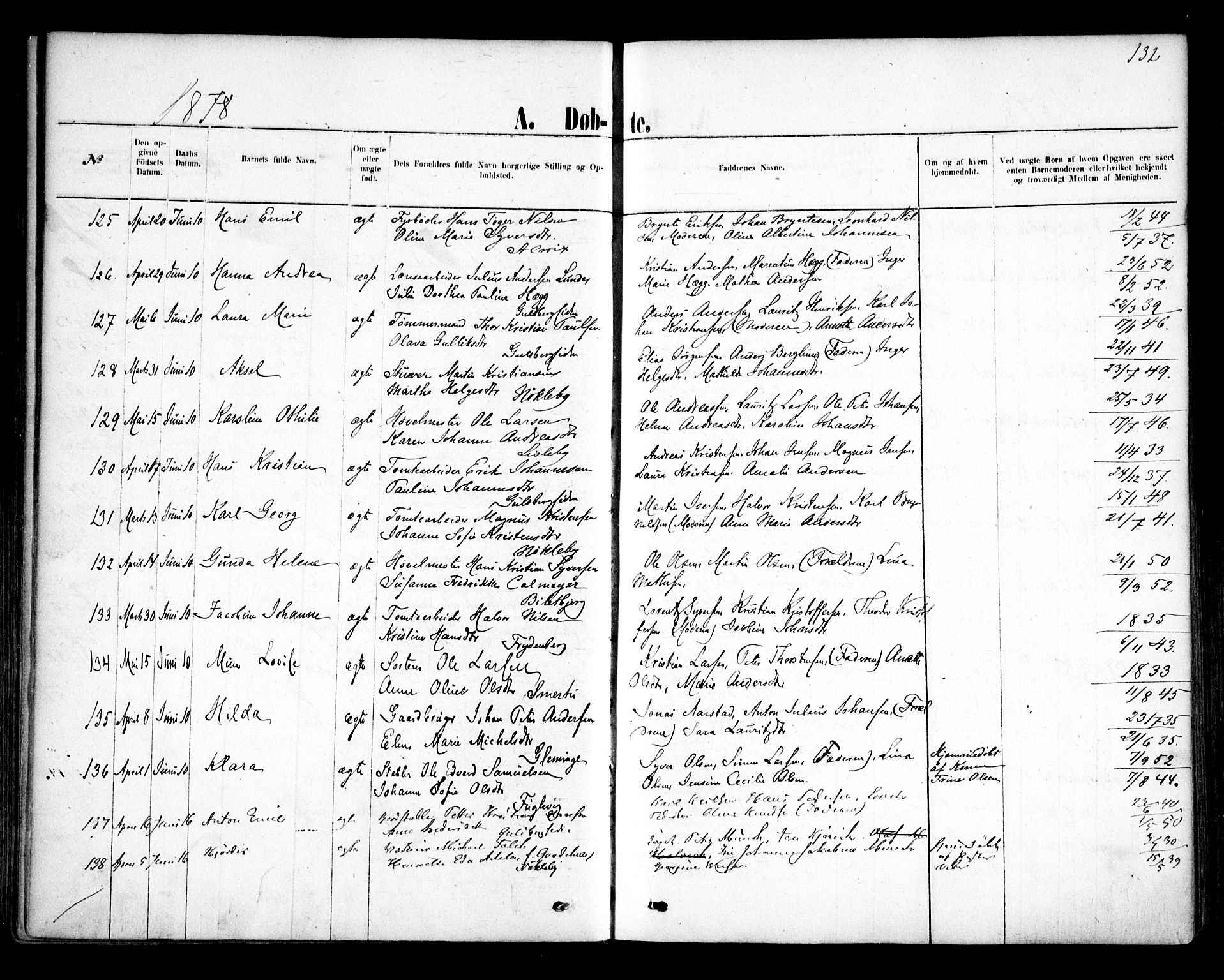 Glemmen prestekontor Kirkebøker, AV/SAO-A-10908/F/Fa/L0009: Parish register (official) no. 9, 1871-1878, p. 132