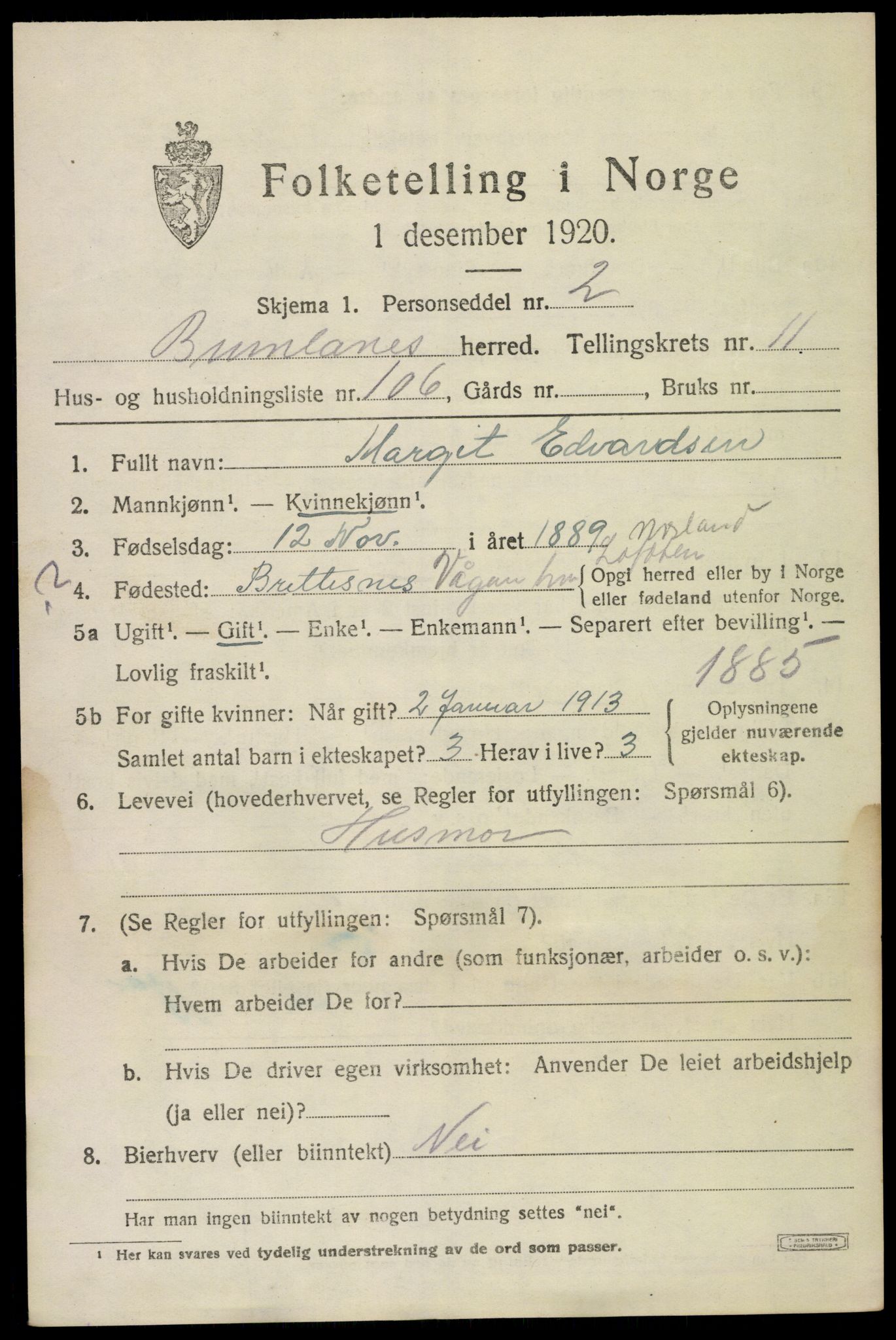 SAKO, 1920 census for Brunlanes, 1920, p. 10487